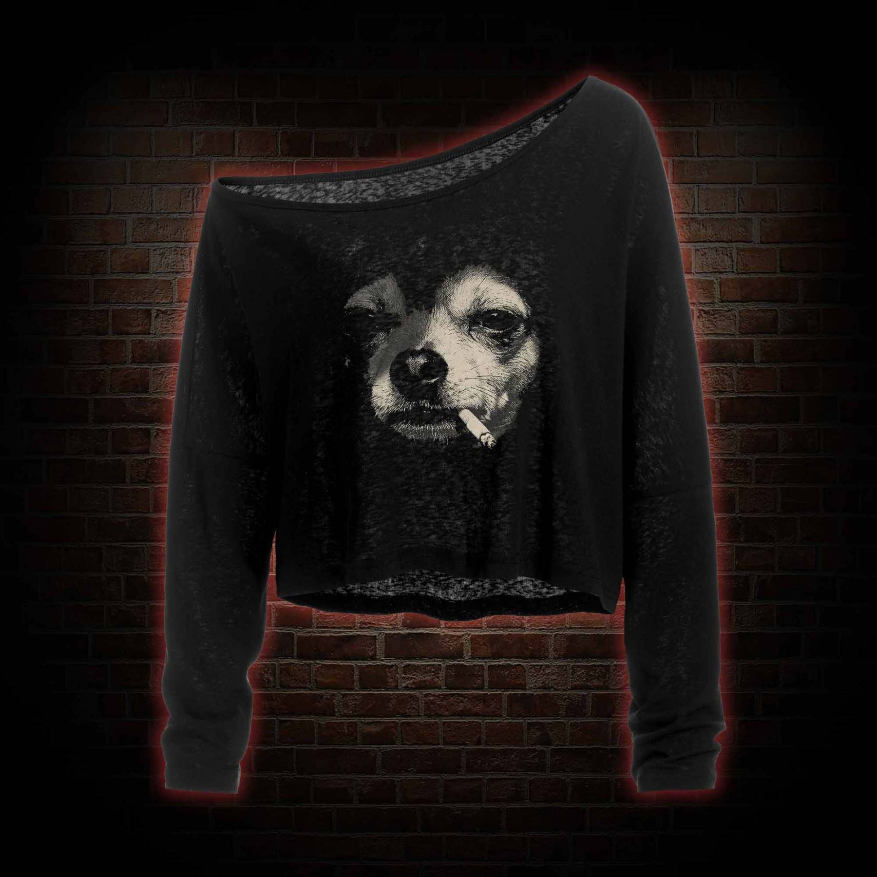 Smoking Chihuahua Off Shoulder Long Sleeve Top