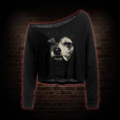 Smoking Chihuahua Off Shoulder Long Sleeve Top
