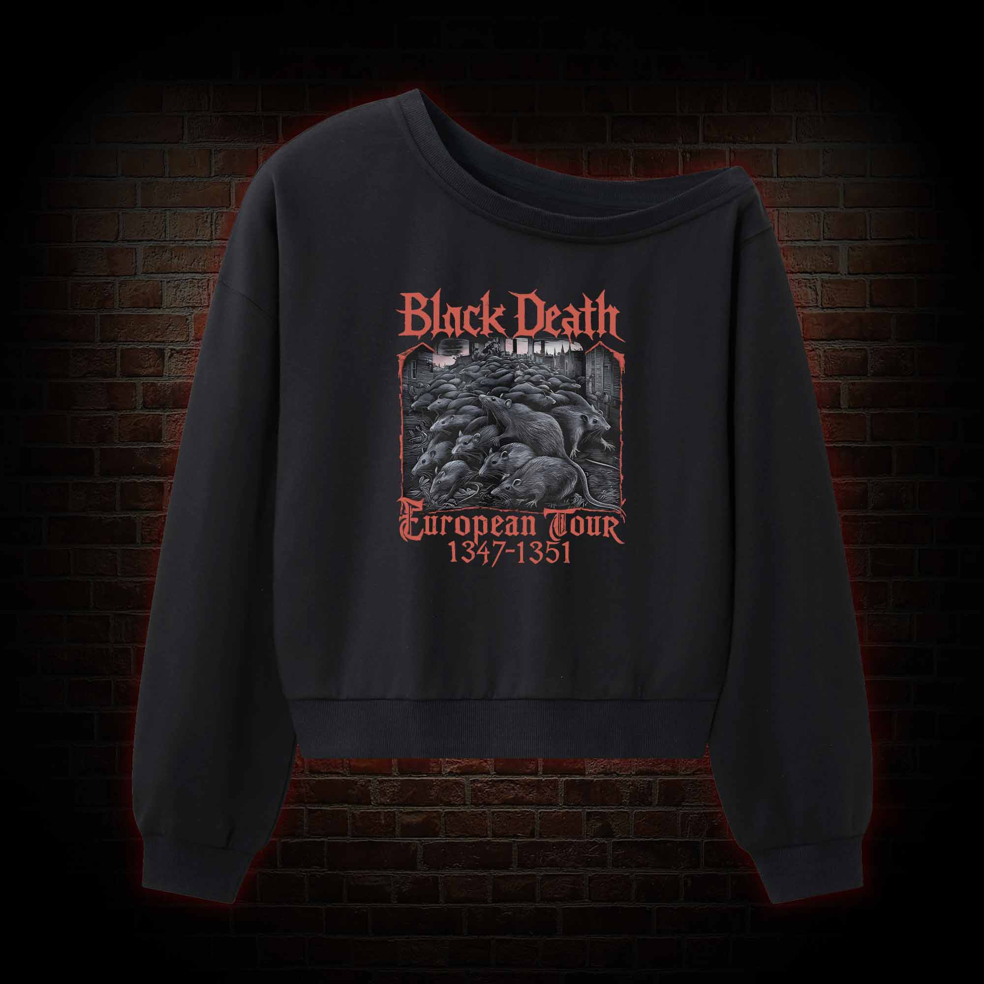 Vintage Black Death European Tour Off Shoulder Sweatshirt