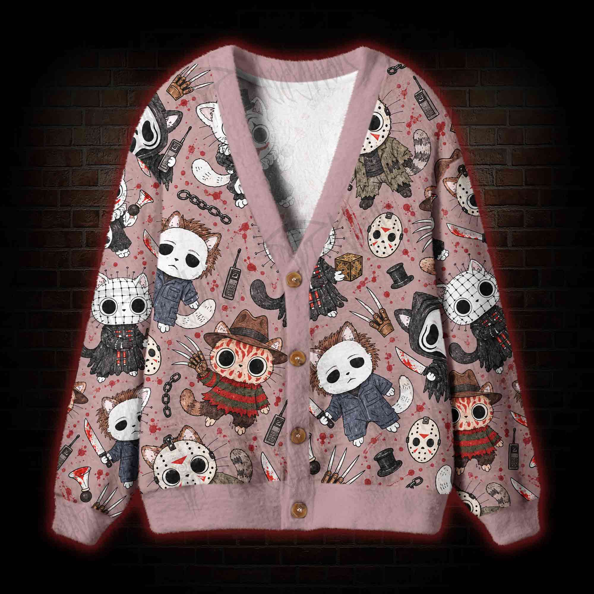 Cute Horror Slasher Cats Cardigan Sweater