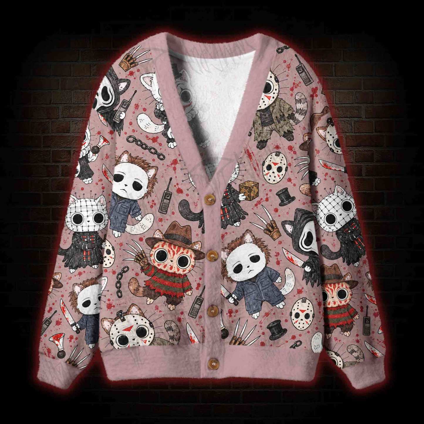 Cute Horror Slasher Cats Cardigan Sweater