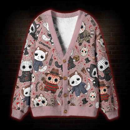 Cute Horror Slasher Cats Cardigan Sweater