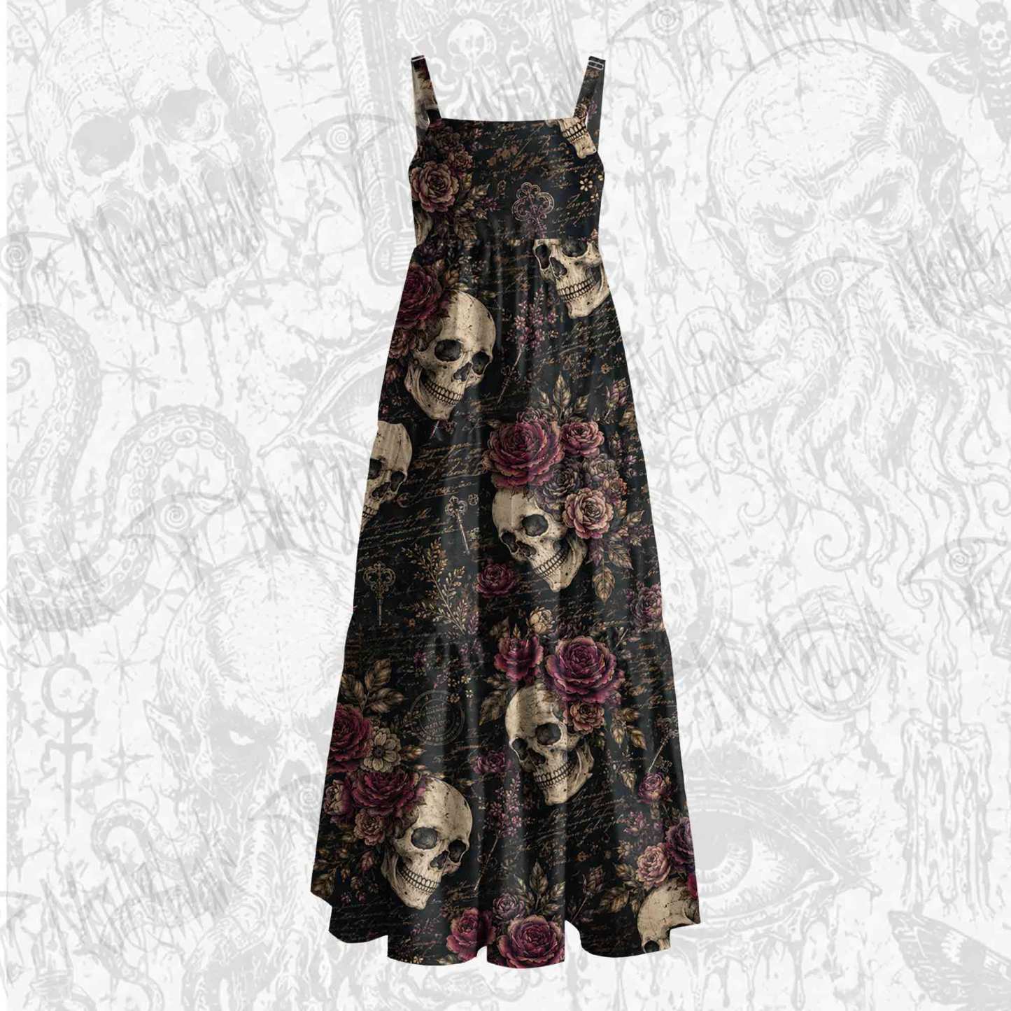 Gothic Rose Wide Straps Maxi Dress