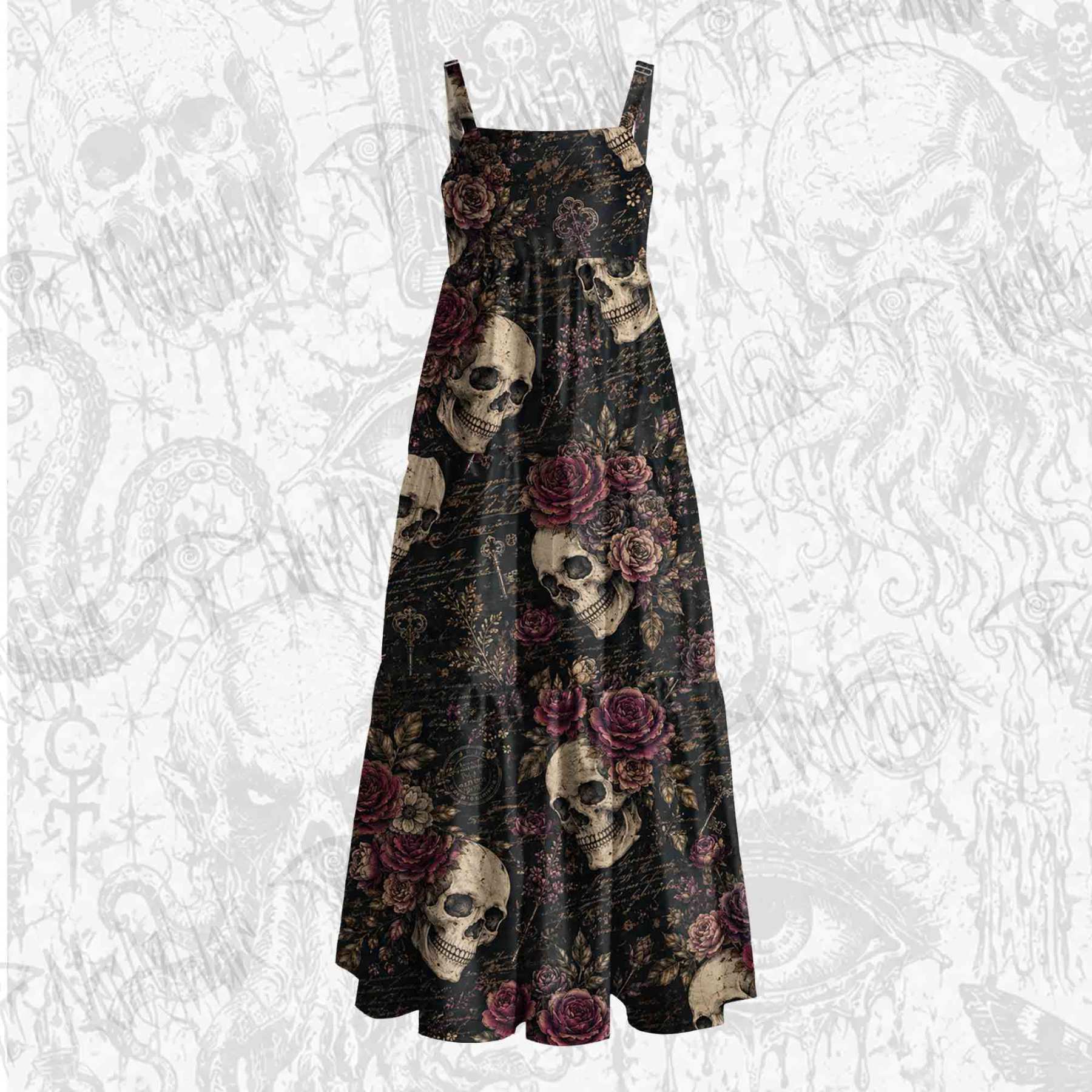 Gothic Rose Wide Straps Maxi Dress