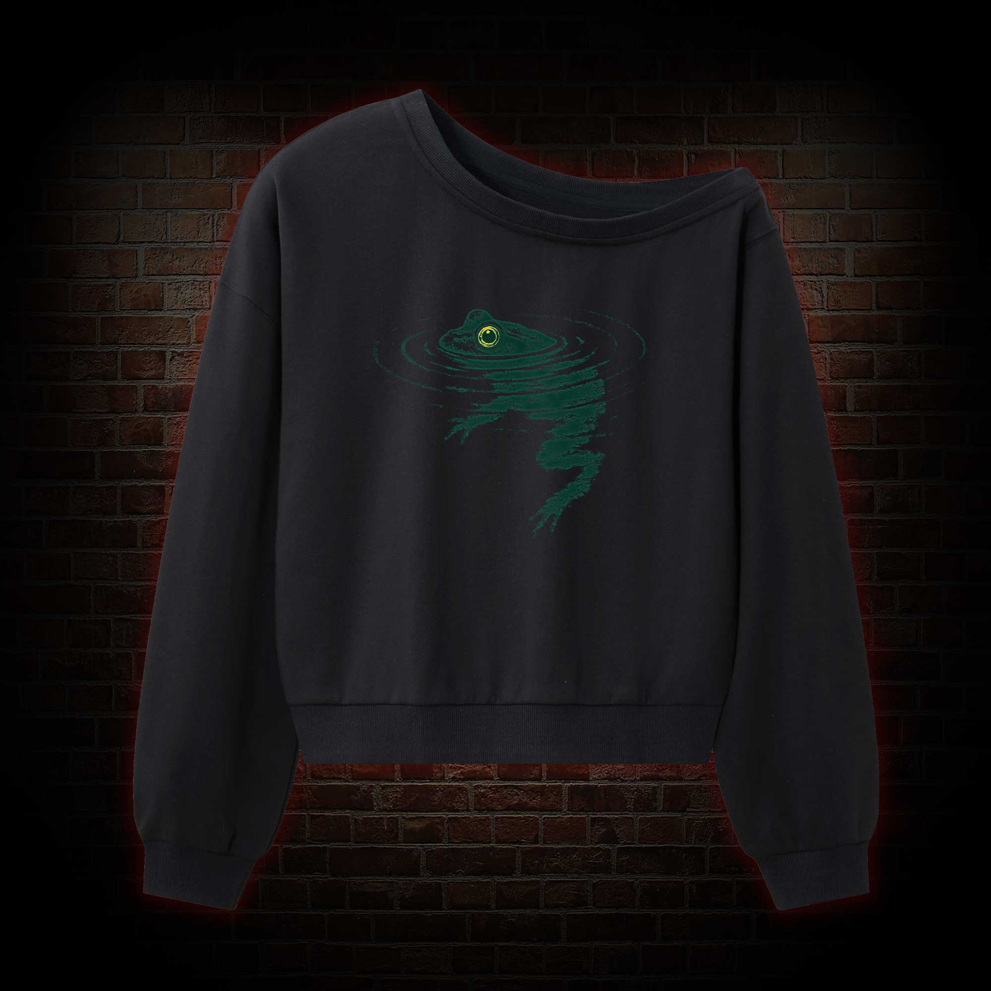 Frog Swimming Off Shoulder Sweatshirt