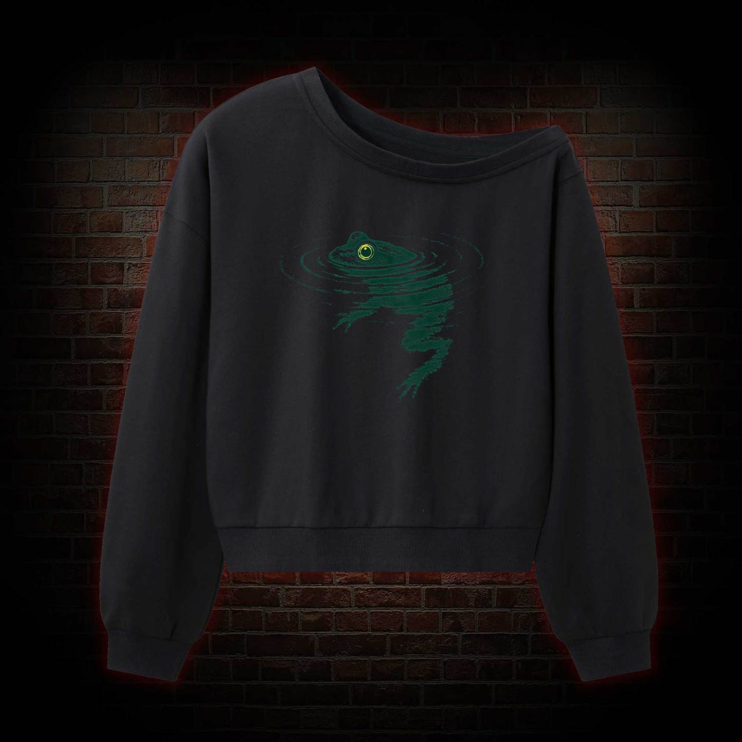 Frog Swimming Off Shoulder Sweatshirt
