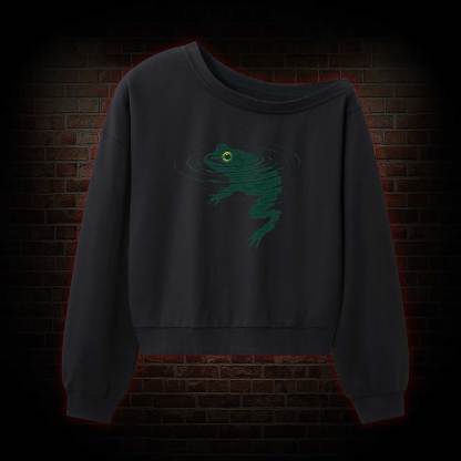 Frog Swimming Off Shoulder Sweatshirt
