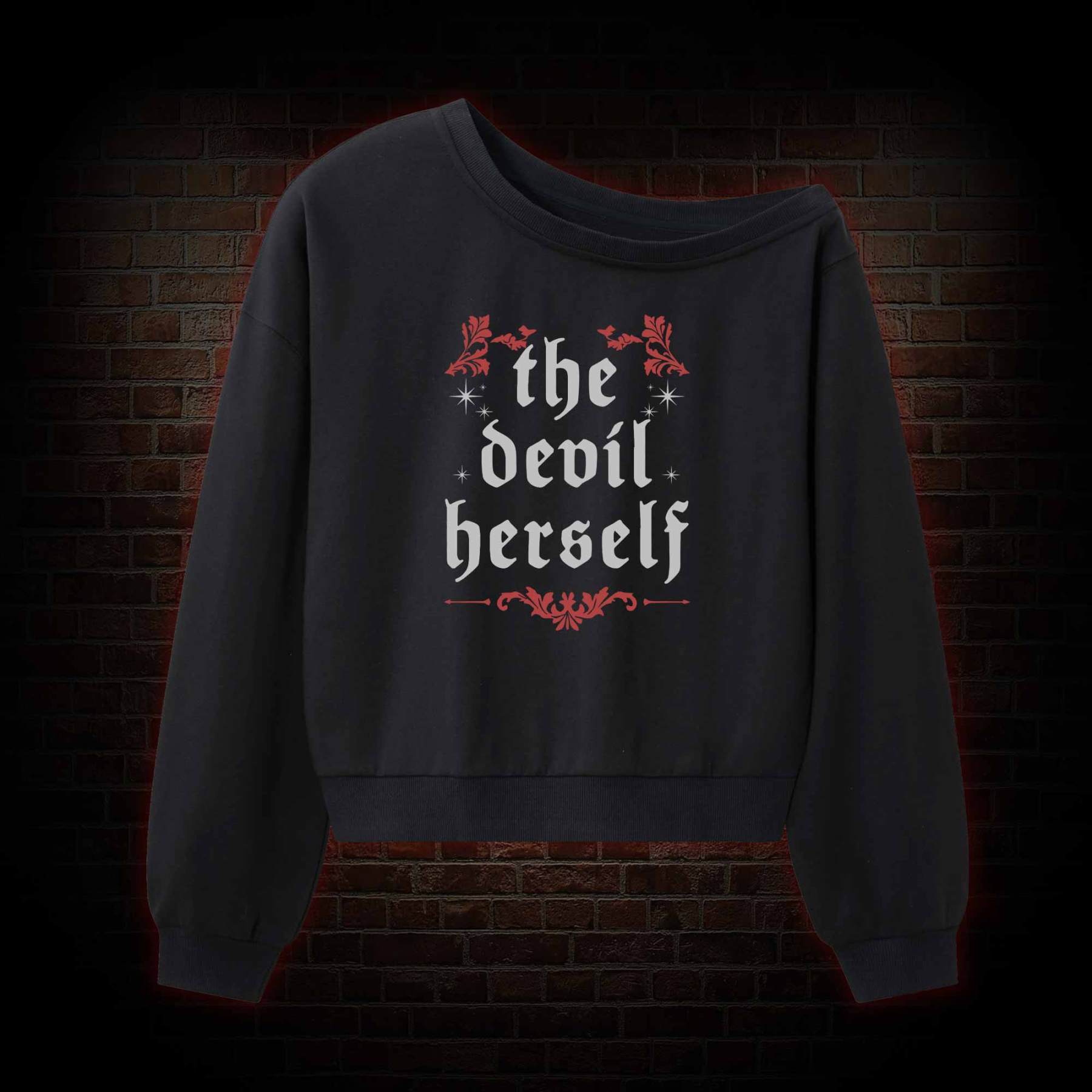 The Devil Herself Greek mythology Off Shoulder Sweatshirt