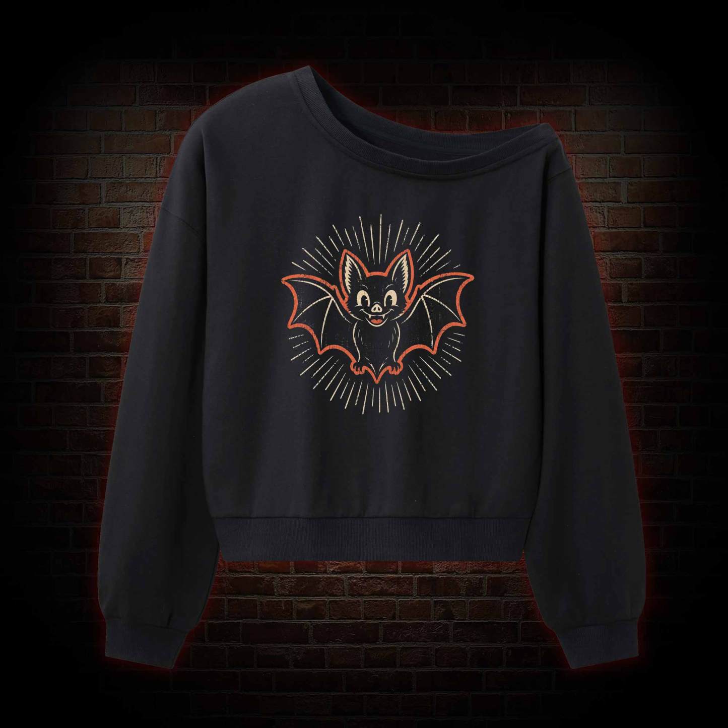 Spooky Bat Off Shoulder Sweatshirt