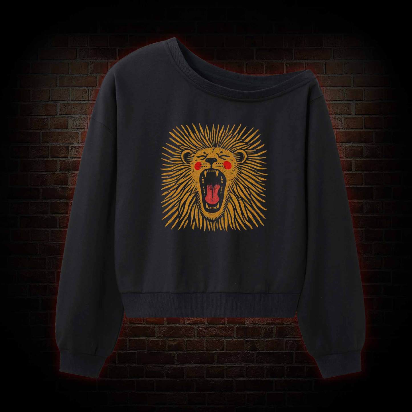 Vintage Boho Lion Off Shoulder Sweatshirt