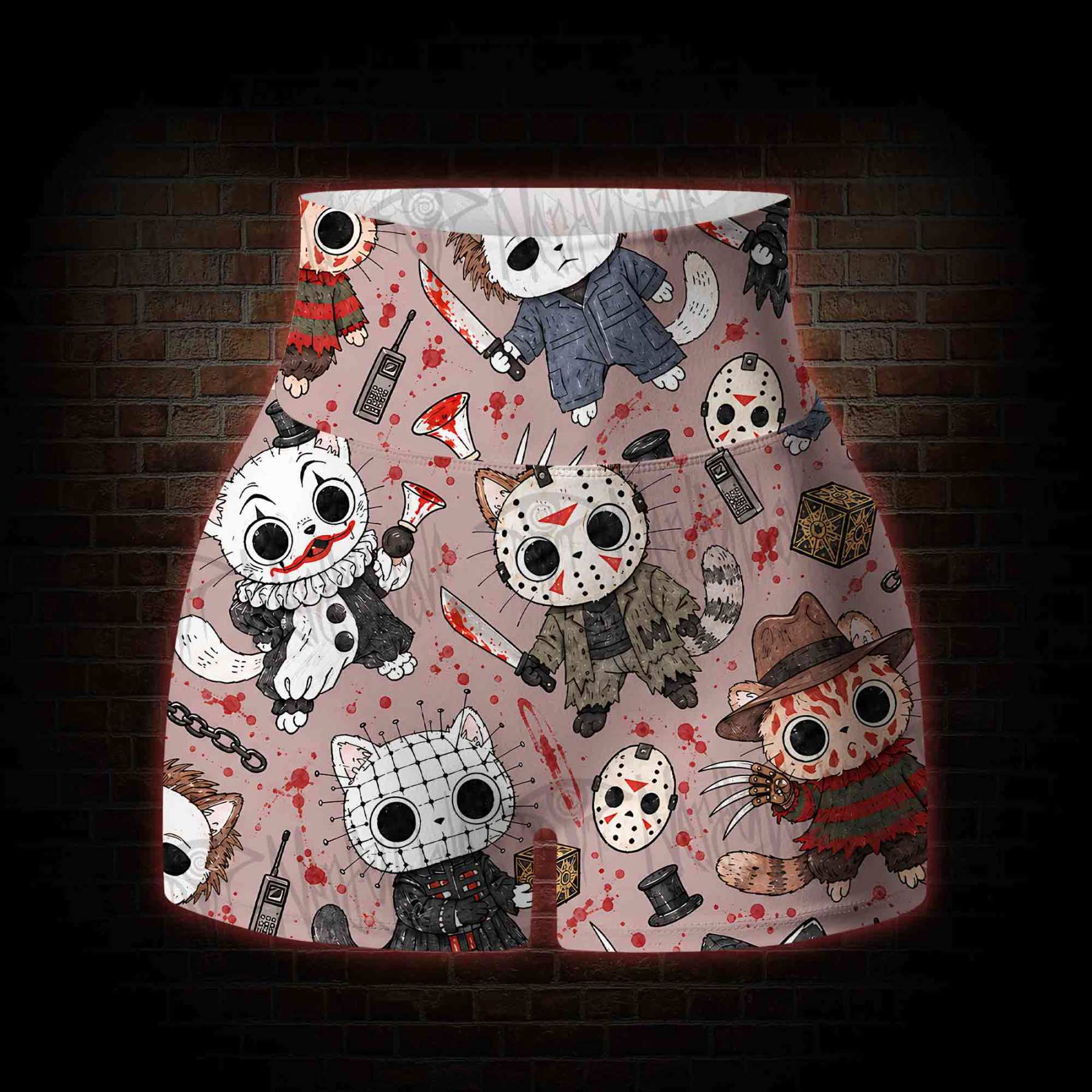 Cute Horror Slasher Cats Yoga Shorts