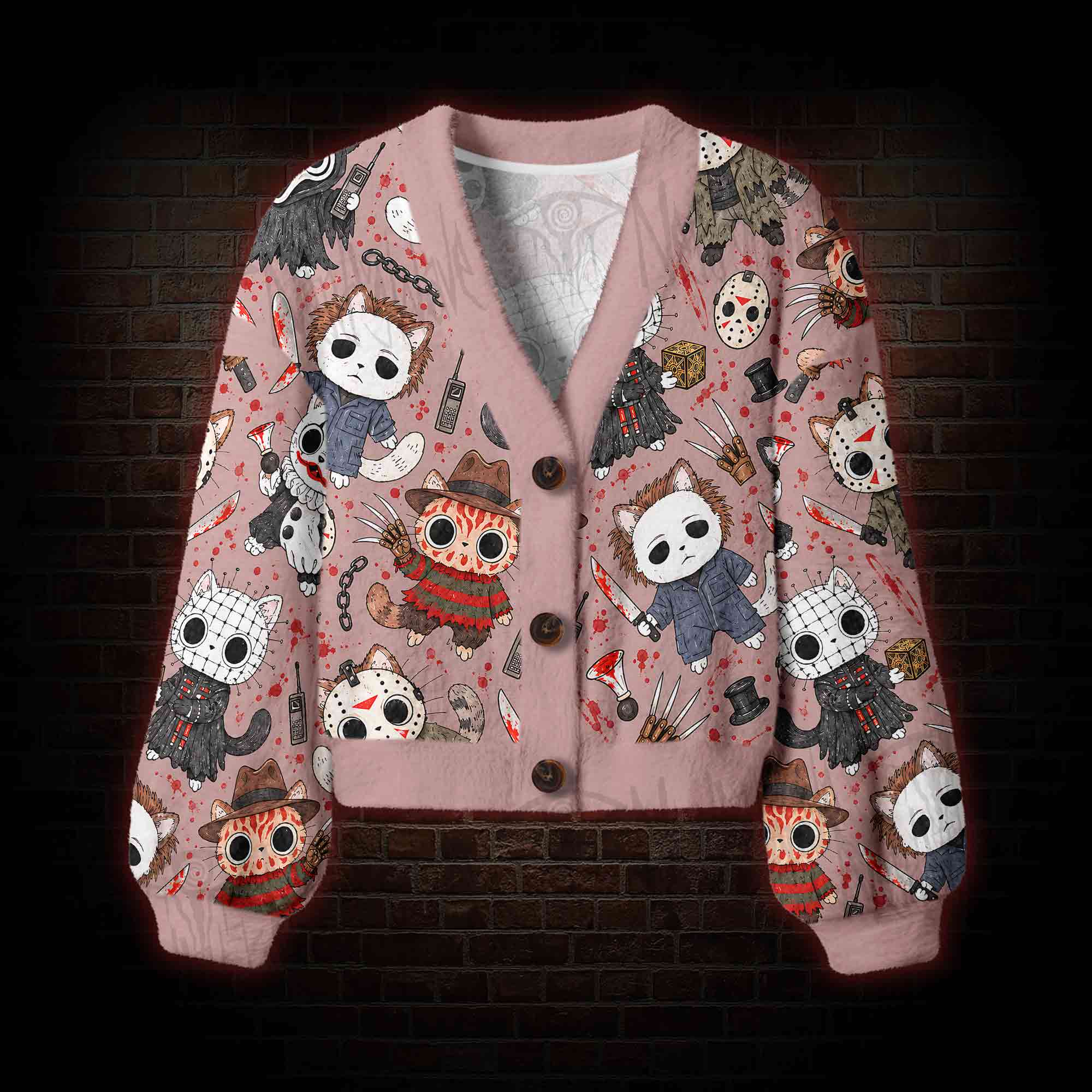 Cute Horror Slasher Cats Women's Cardigan Sweater