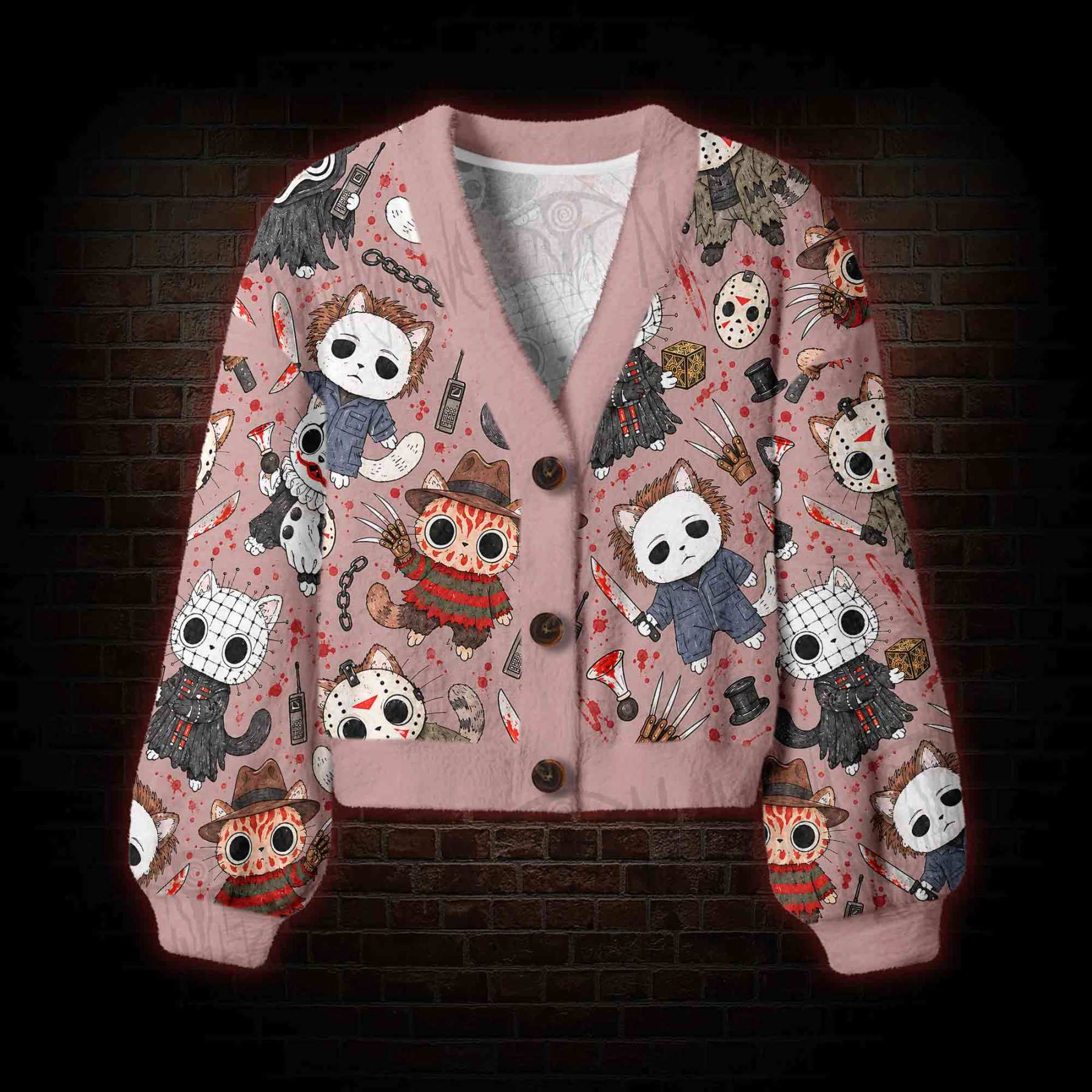Cute Horror Slasher Cats Women's Cardigan Sweater