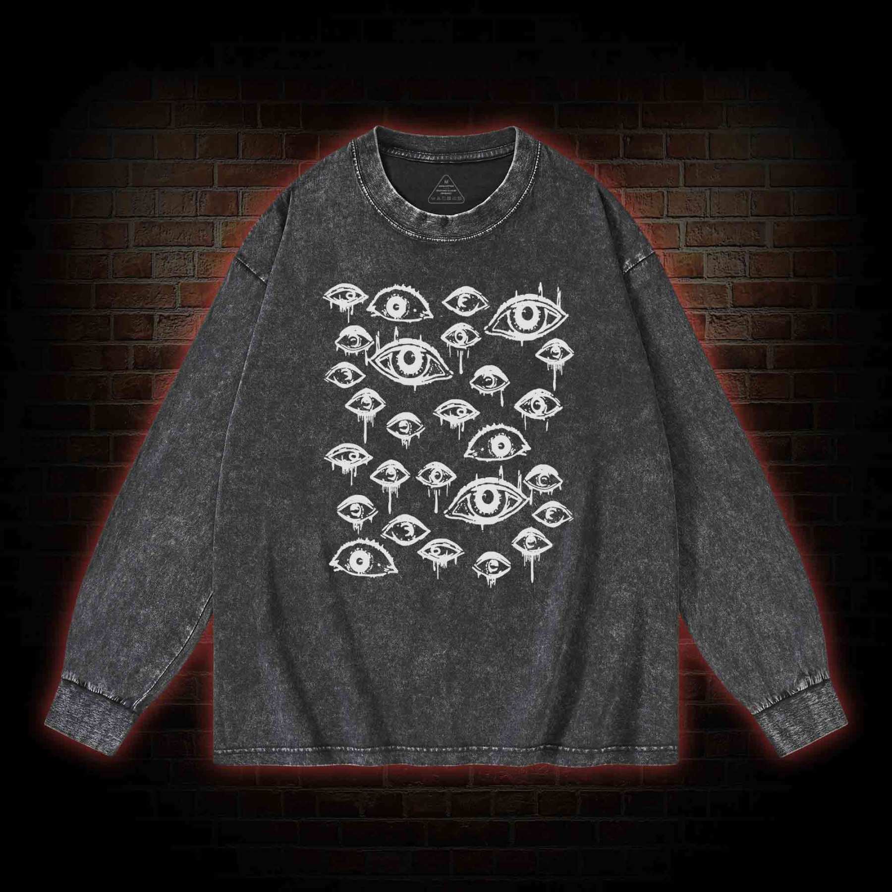 Grunge Eyeball Weird Washed Long-Sleeve T-shirt