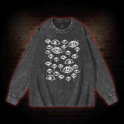 Grunge Eyeball Weird Washed Long-Sleeve T-shirt