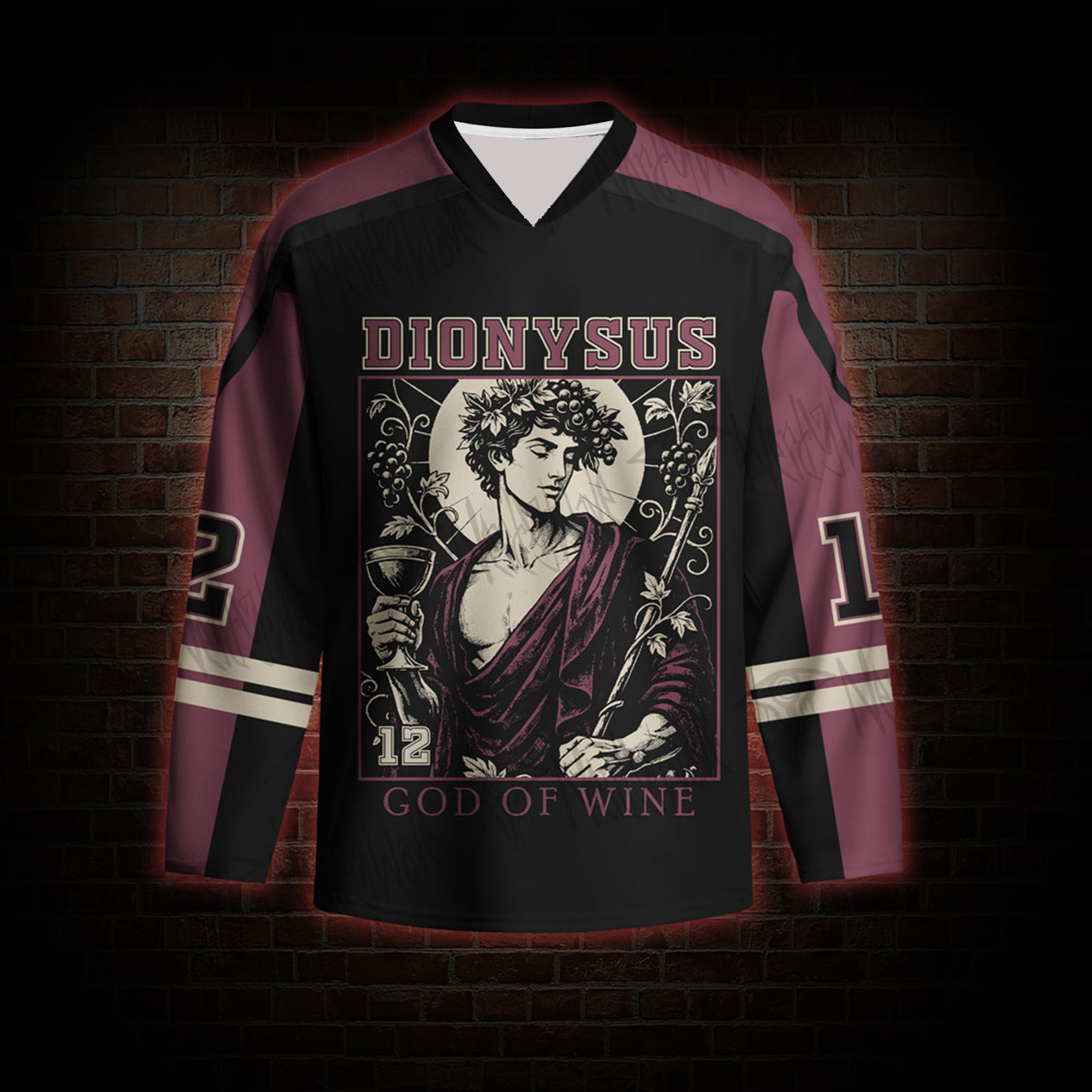 God of Wine Greek Mythology Long Sleeve Hockey Jersey