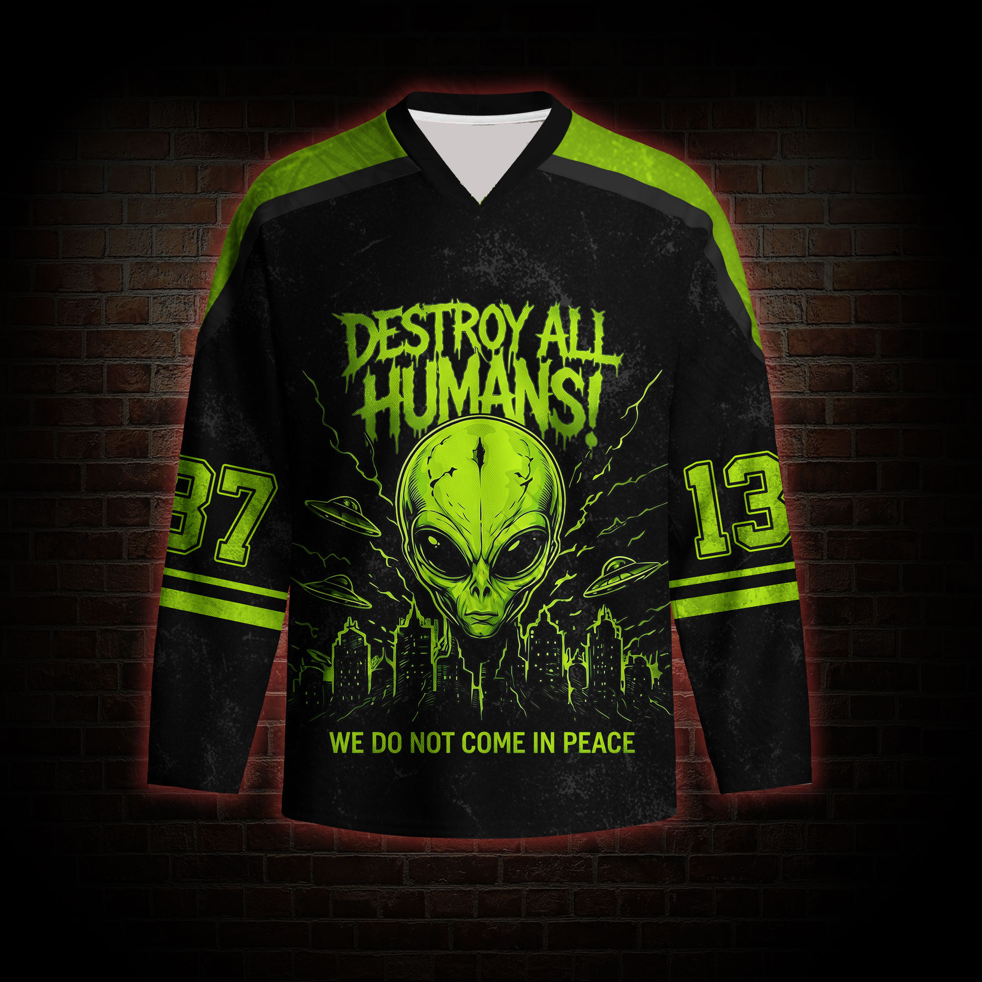 Destroy all Humans  Long Sleeve Hockey Jersey
