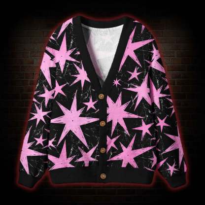 Grunge Pink Star Cardigan Sweater