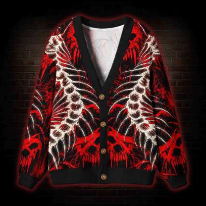 Red Blood Splatter Centipede Skull Cardigan Sweater