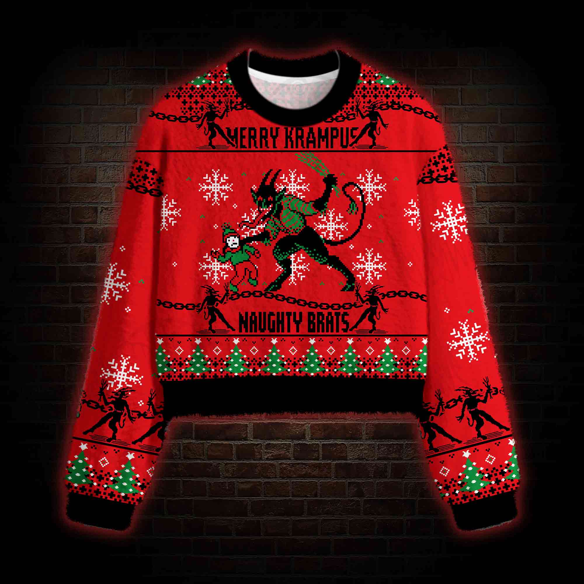 Merry Krampus Naughty Brats Women's Cropped Ugly Sweatshirt