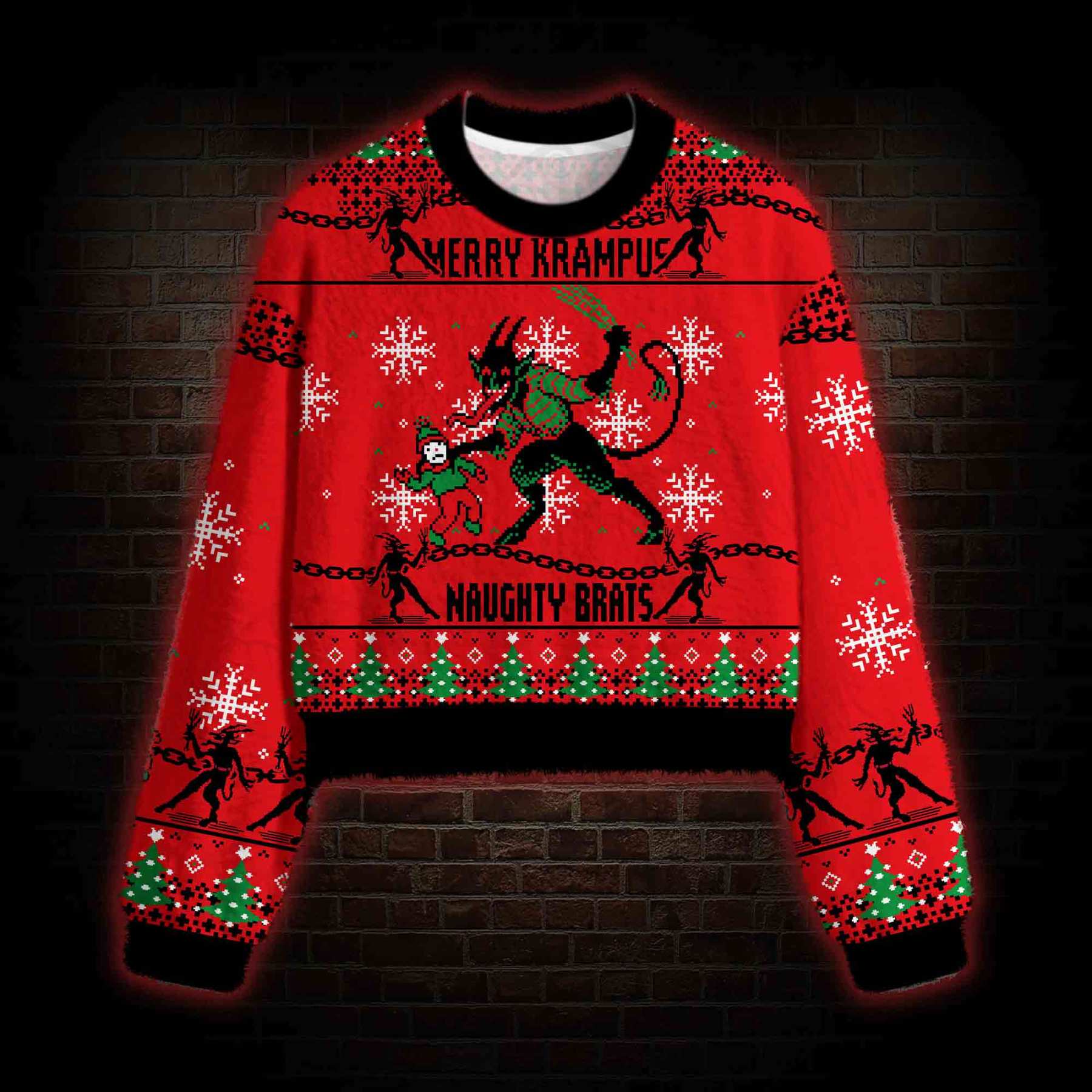Merry Krampus Naughty Brats Women's Cropped Ugly Sweatshirt