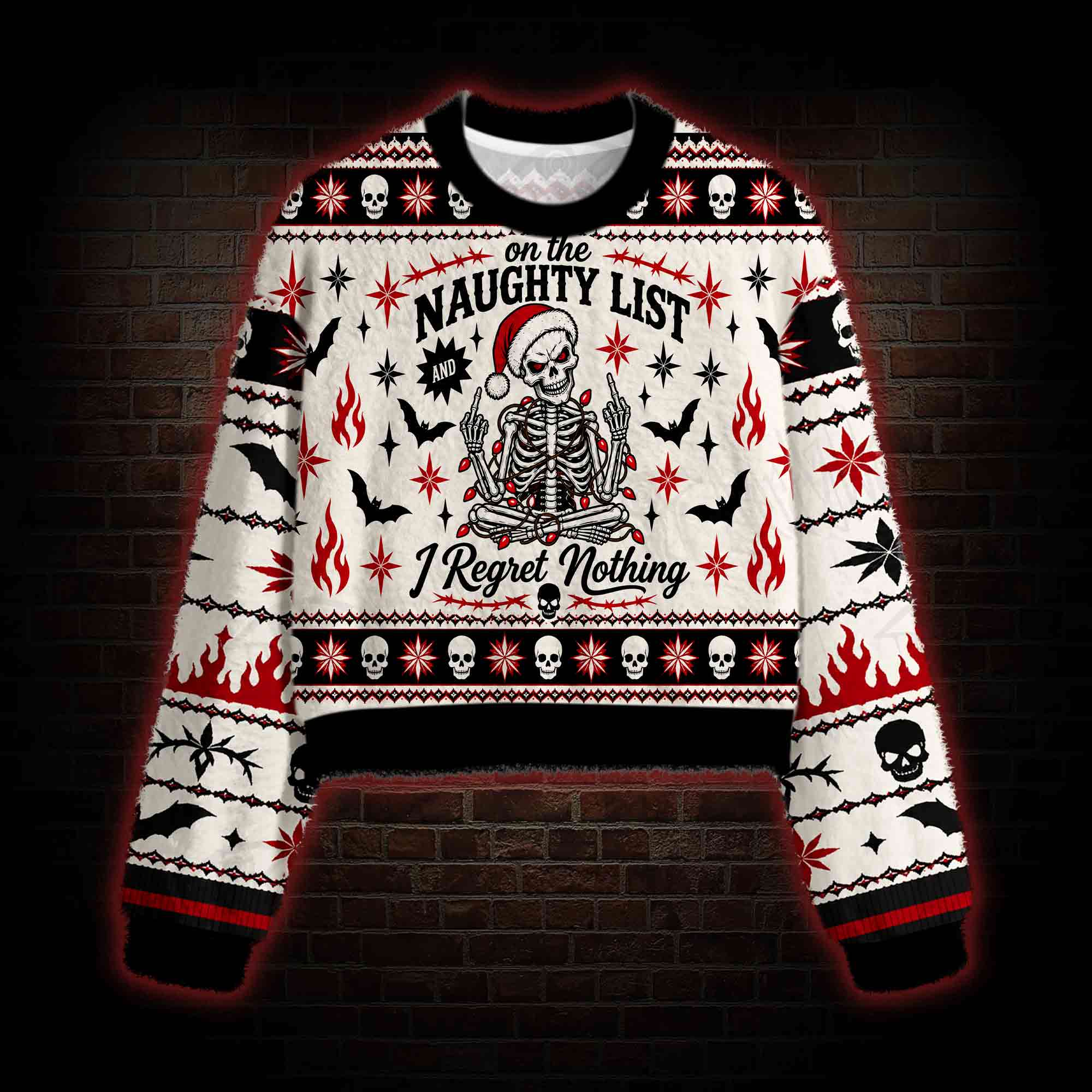 On the Naughty List and I Regret Nothing Women's Cropped Ugly Sweatshirt