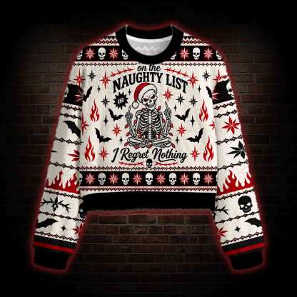 On the Naughty List and I Regret Nothing Women's Cropped Ugly Sweatshirt