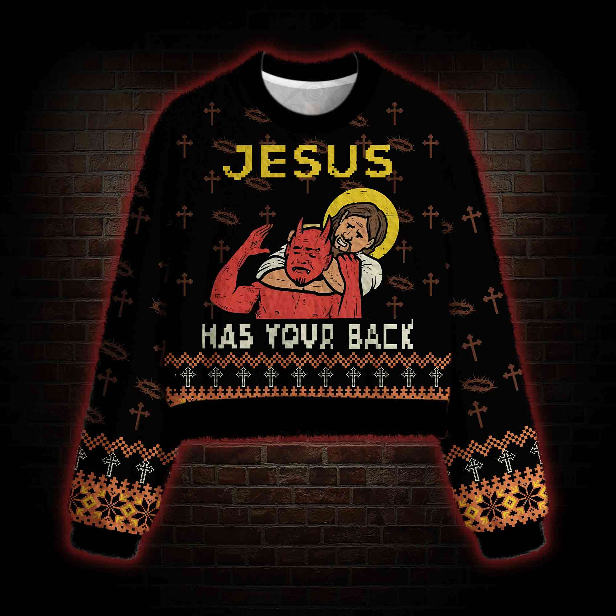 Jesus has Your Back Women's Cropped Ugly Sweatshirt