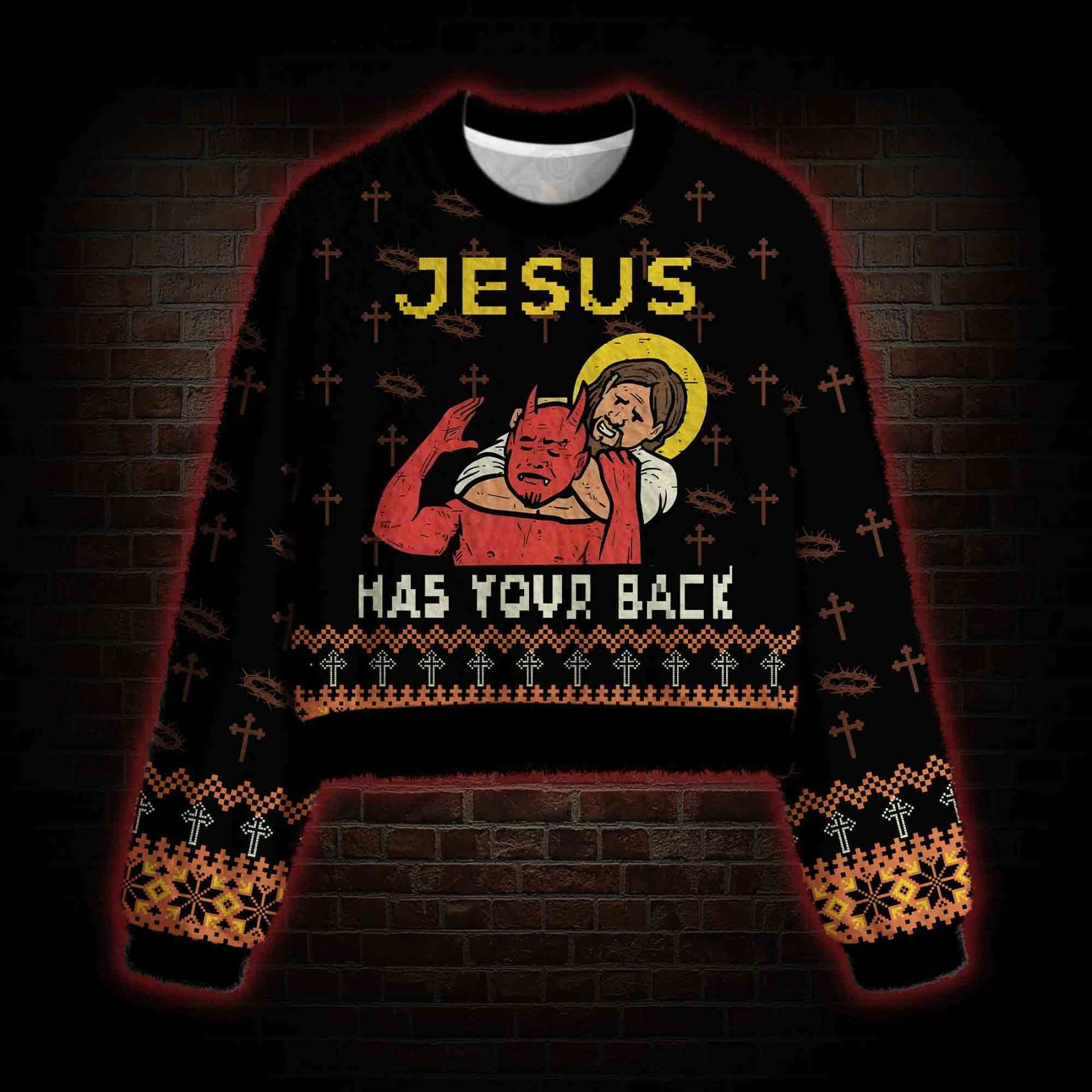 Jesus has Your Back Women's Cropped Ugly Sweatshirt