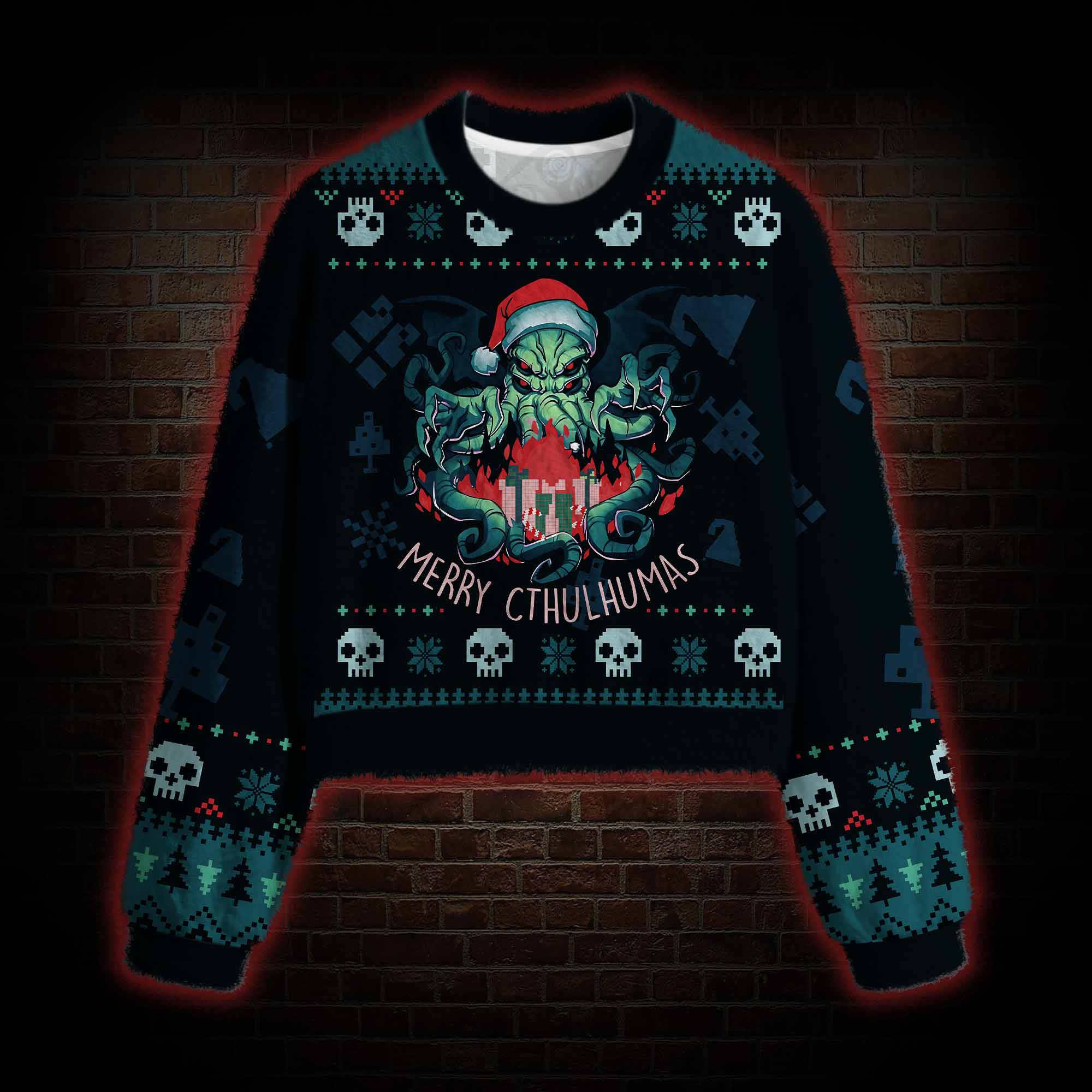 Merry Cthulhumas Women's Cropped Ugly Sweatshirt