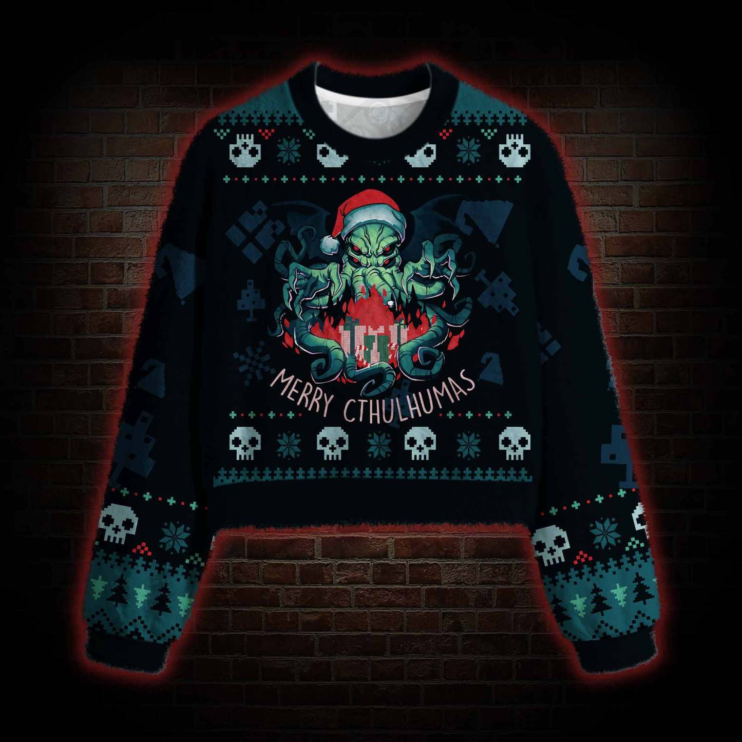 Merry Cthulhumas Women's Cropped Ugly Sweatshirt
