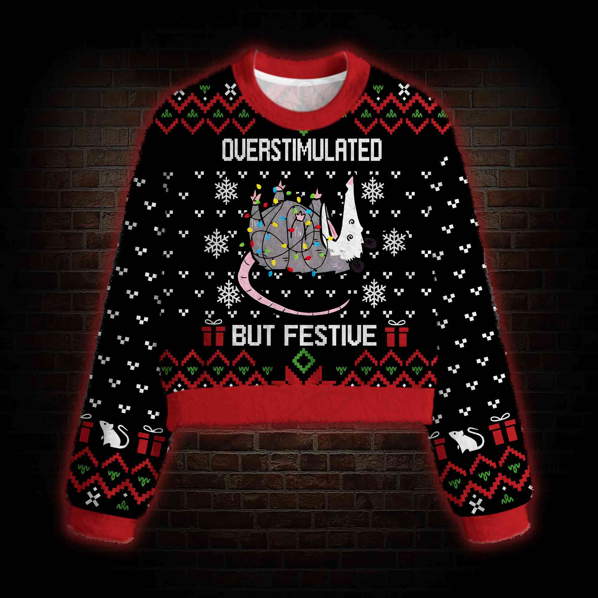 Overstimulated But Festive Women's Cropped Ugly Sweatshirt