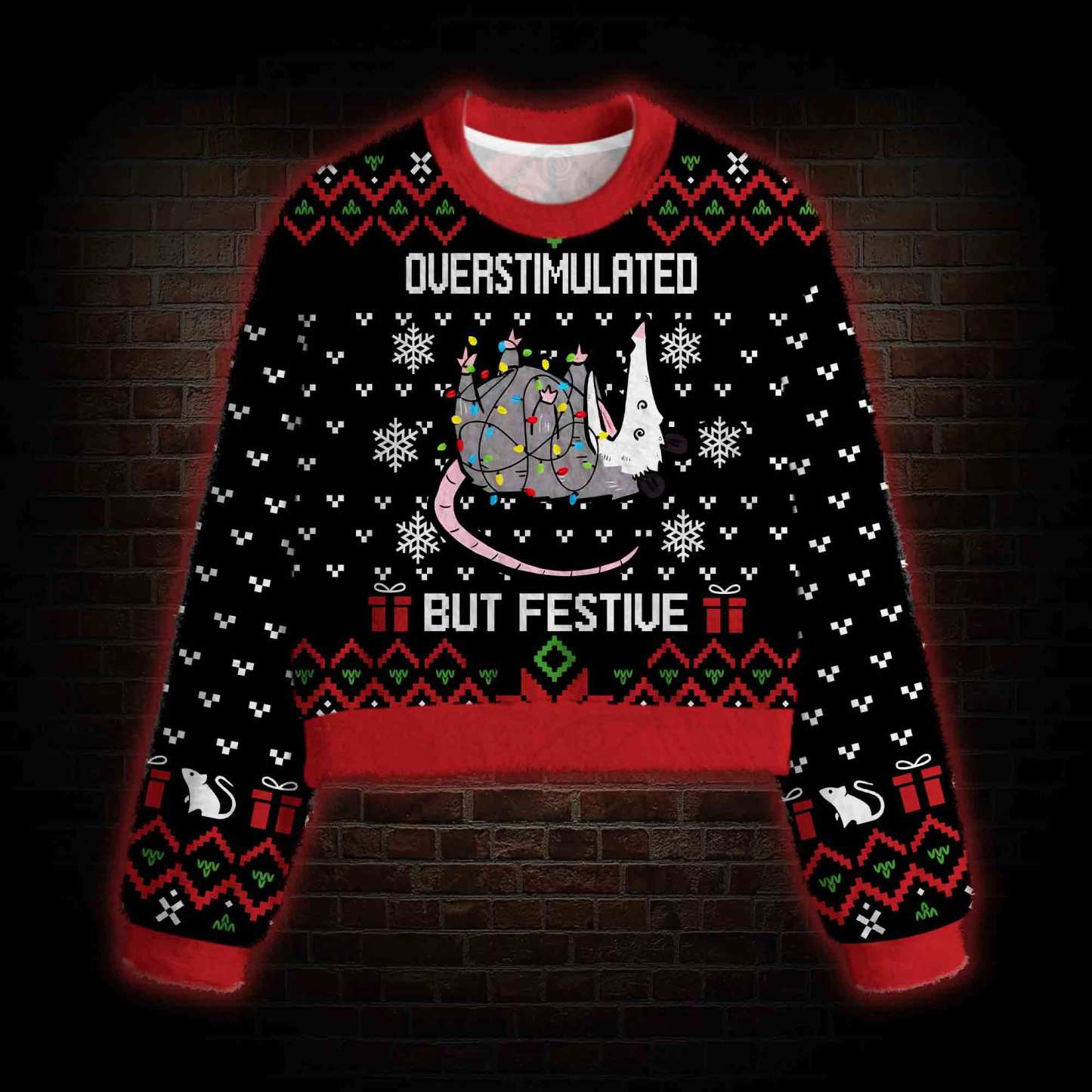Overstimulated But Festive Women's Cropped Ugly Sweatshirt