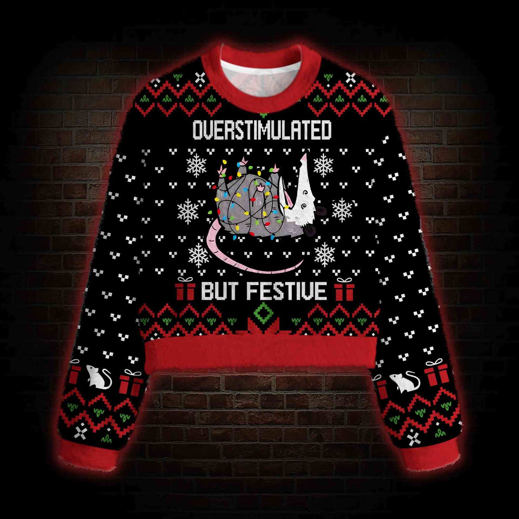 Overstimulated But Festive Women's Cropped Ugly Sweatshirt