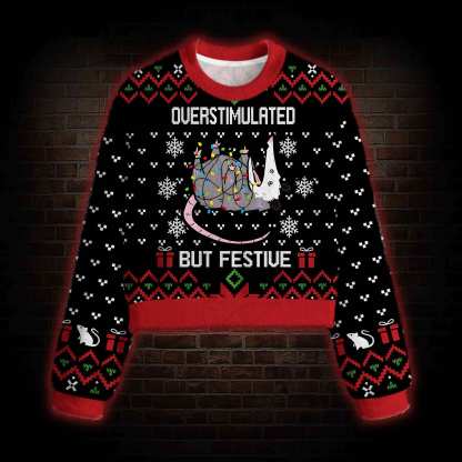 Overstimulated But Festive Women's Cropped Ugly Sweatshirt