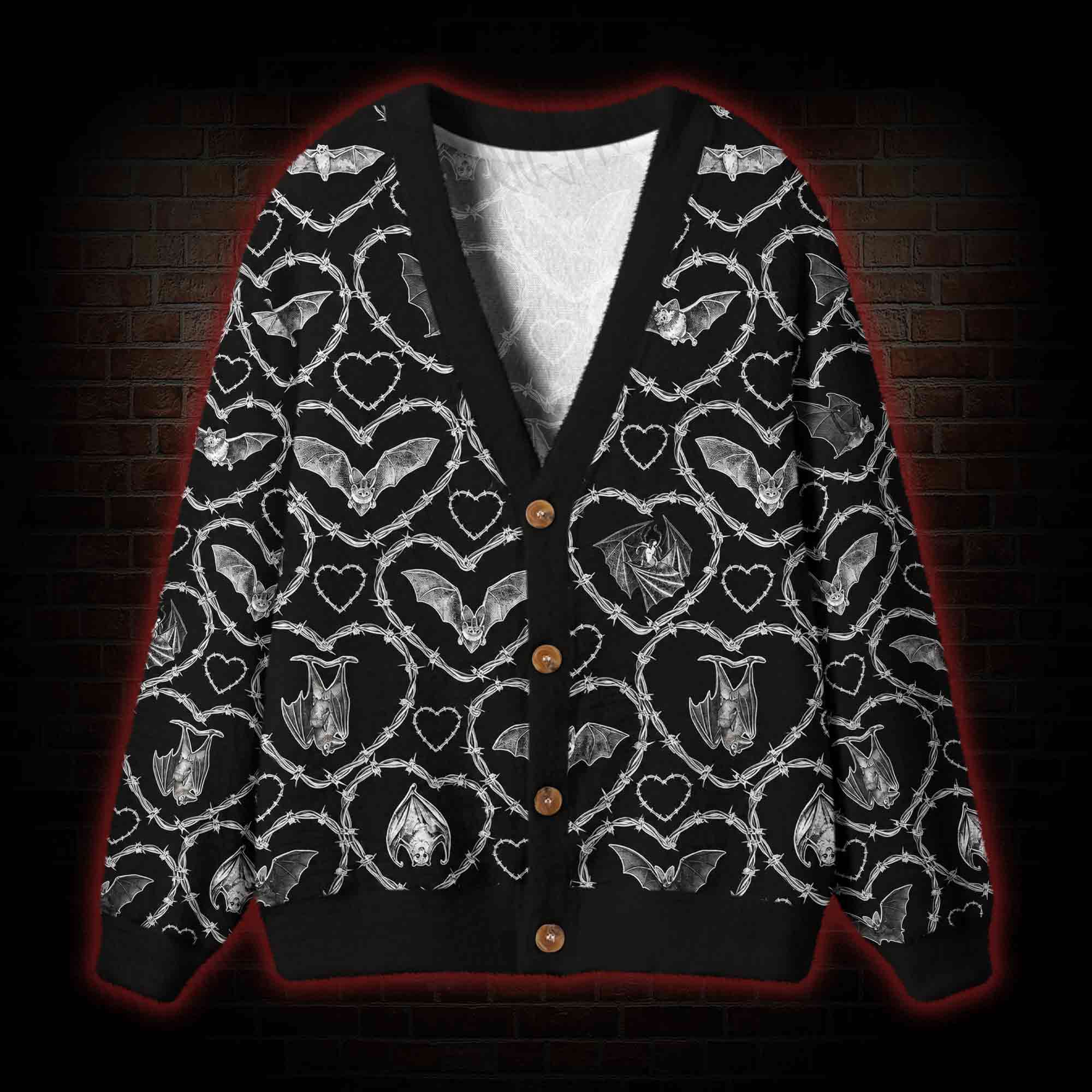 Gothic Bat Barbed Hearts Cardigan Sweater