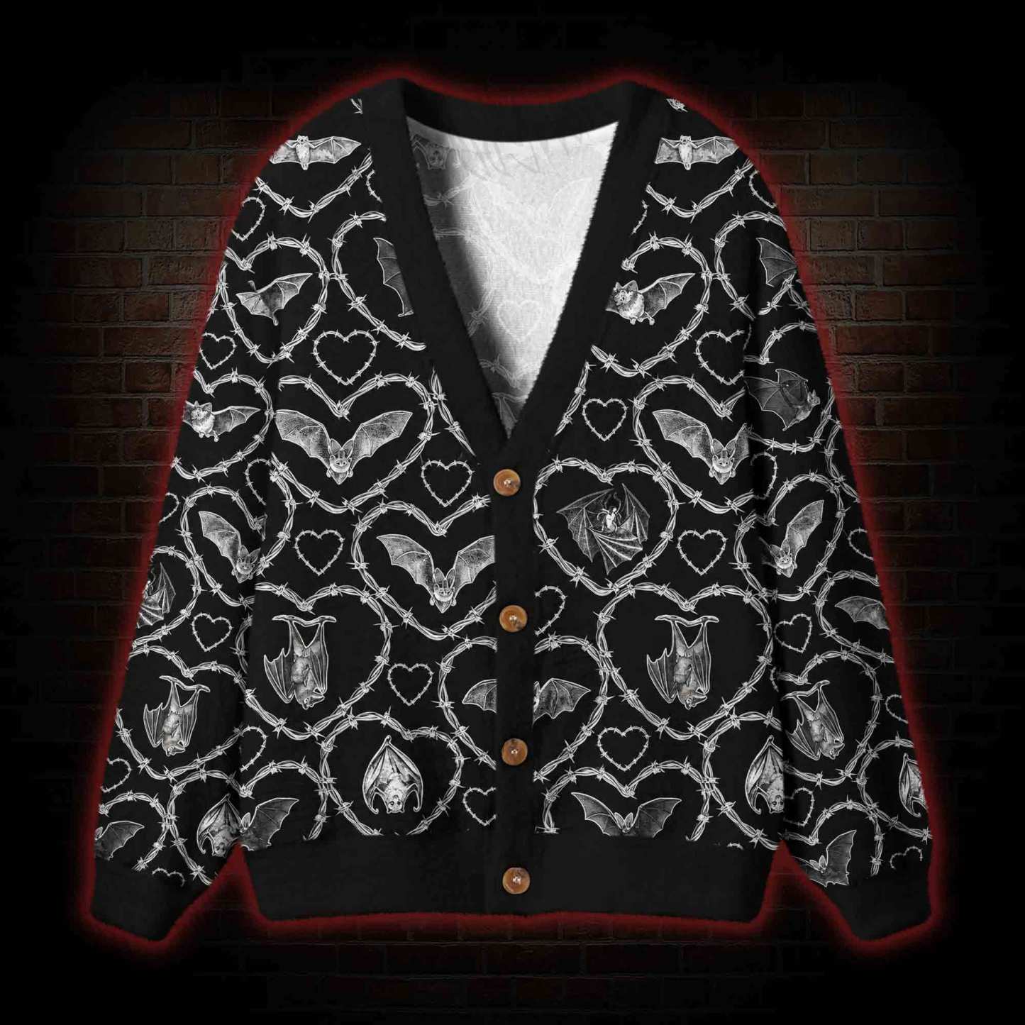 Gothic Bat Barbed Hearts Cardigan Sweater