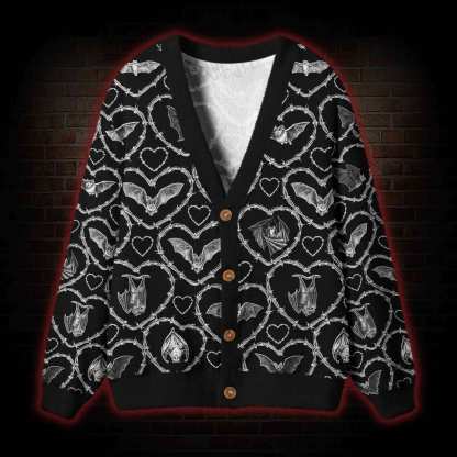 Gothic Bat Barbed Hearts Cardigan Sweater