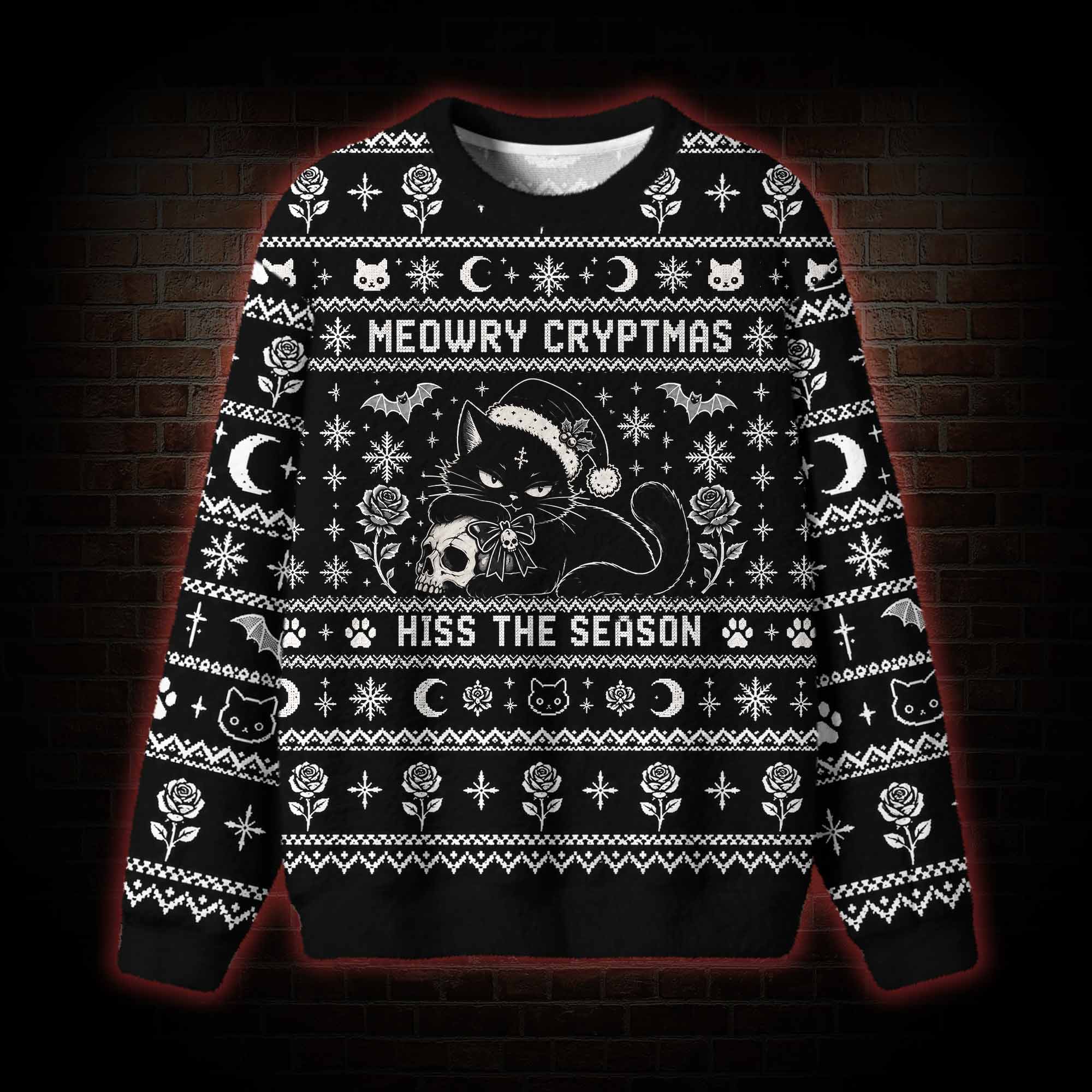 Meowry Cryptmas Hiss the Season Ugly Sweatshirts