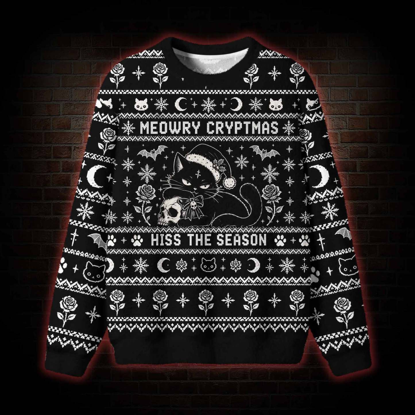 Meowry Cryptmas Hiss the Season Ugly Sweatshirts