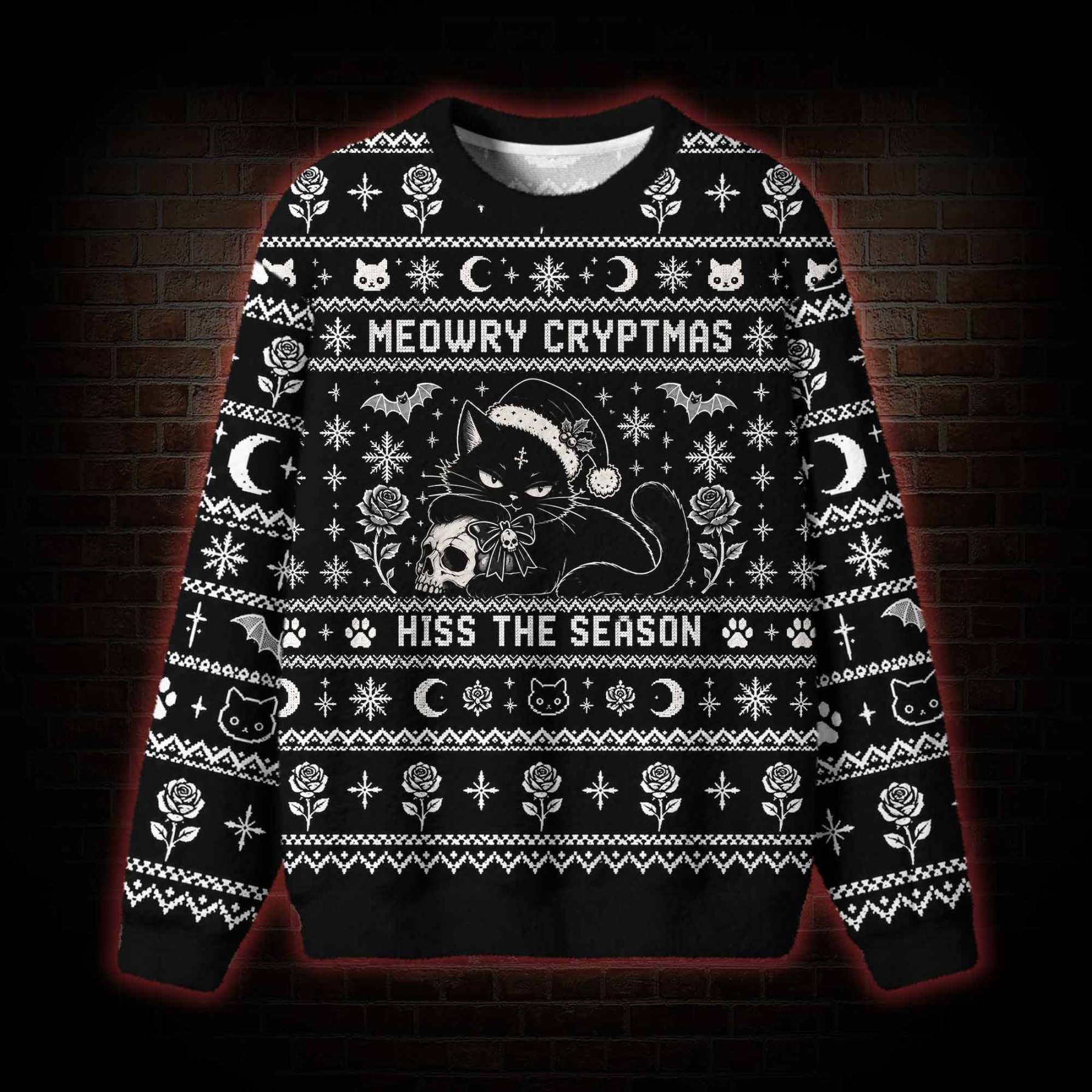 Meowry Cryptmas Hiss the Season Ugly Sweatshirts