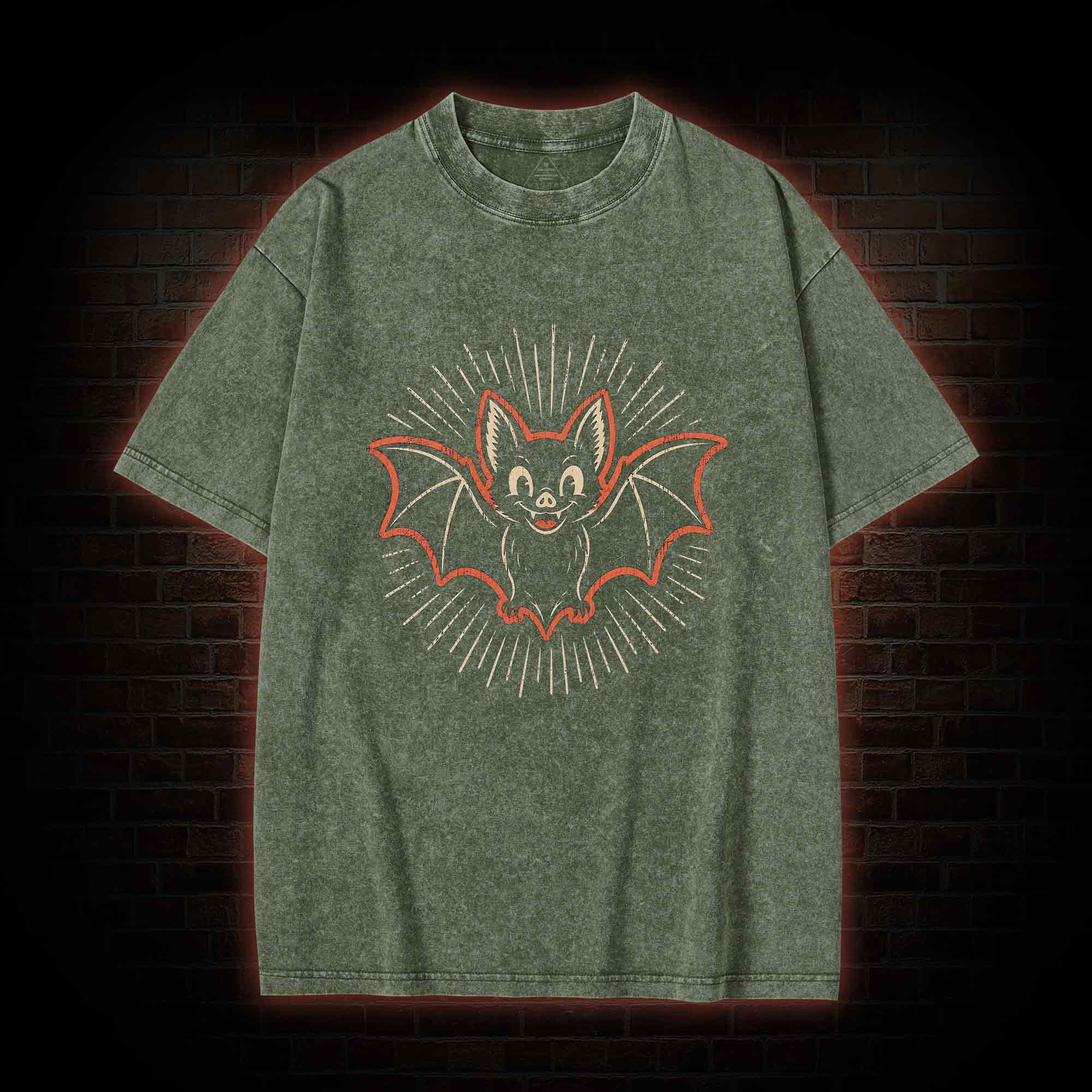 Vintage Cartoon Spooky Bat Washed T-shirt