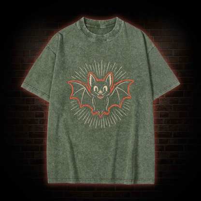 Vintage Cartoon Spooky Bat Washed T-shirt