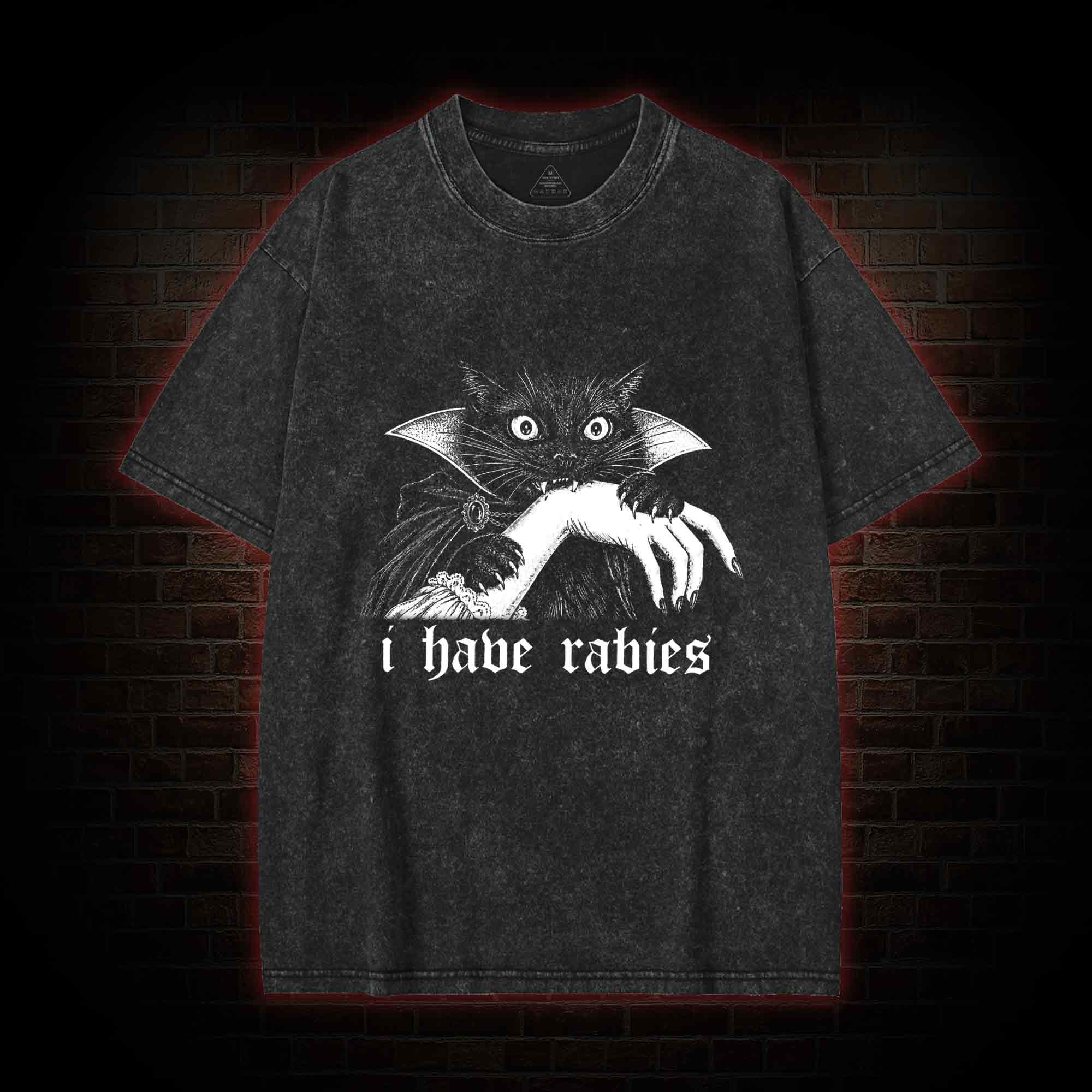 I Have Rabies Vampire Cat Washed T-shirt
