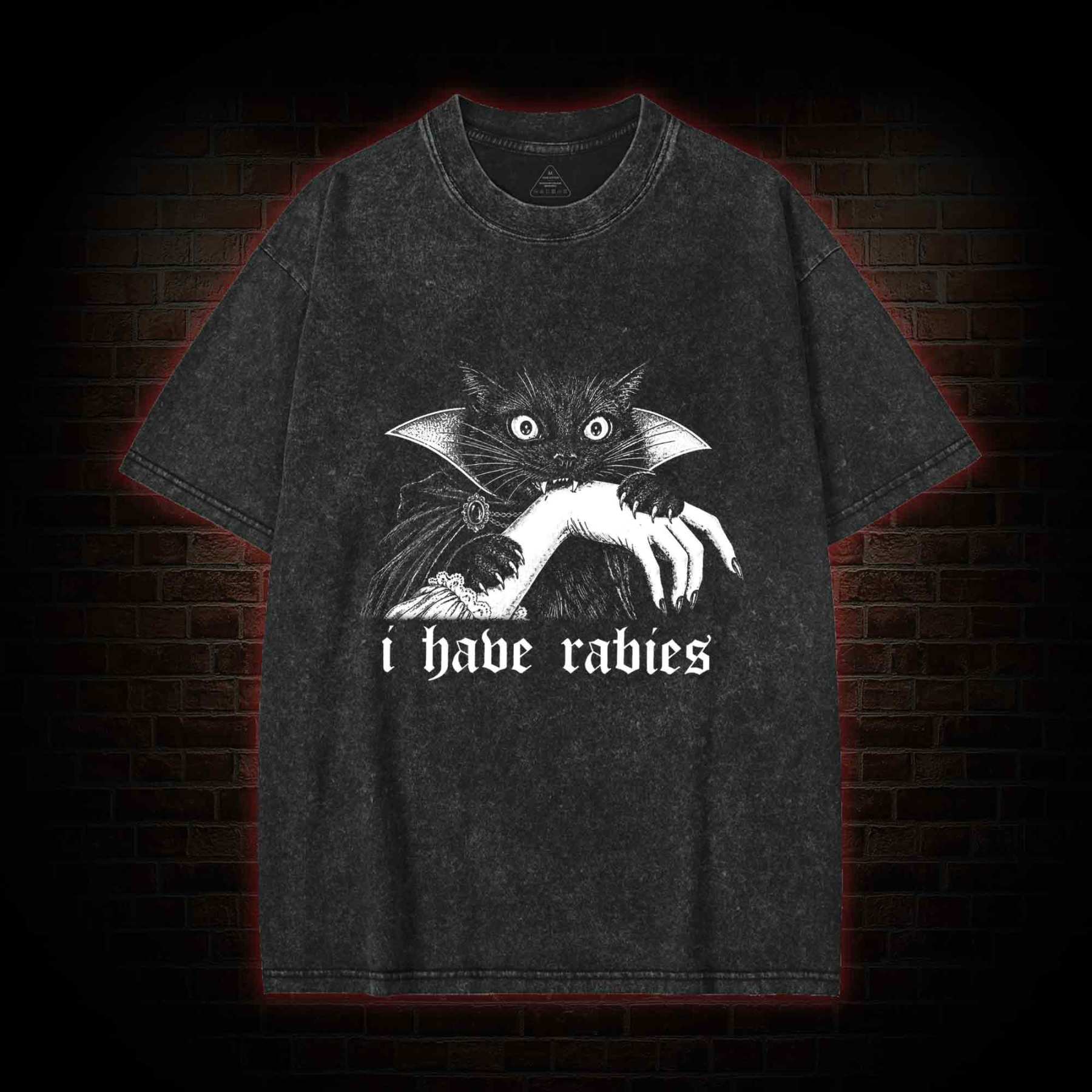 I Have Rabies Vampire Cat Washed T-shirt