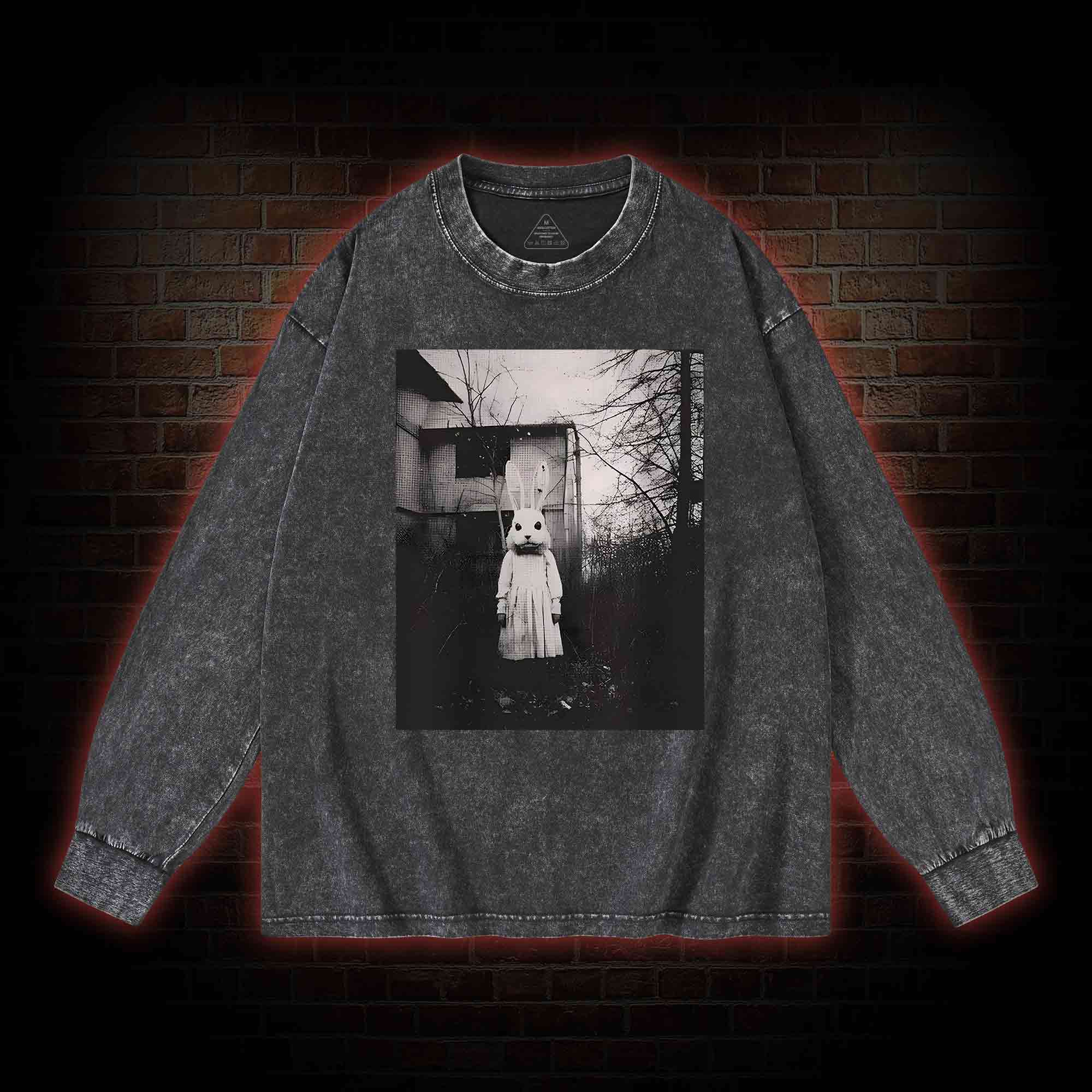 Scary Rabbit Doll Washed Long-Sleeve T-shirt