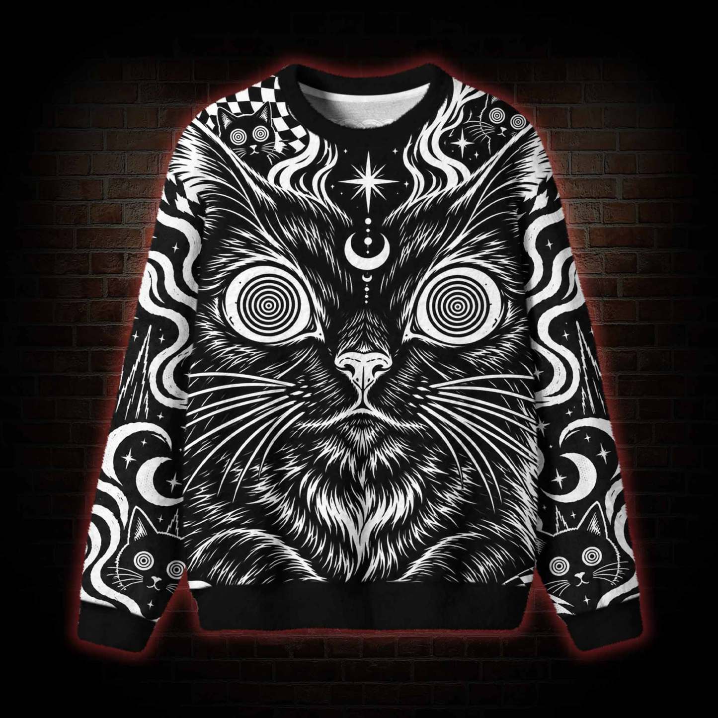 Hypnotic Eyes Psychedelic Black Cat Ugly Sweatshirts