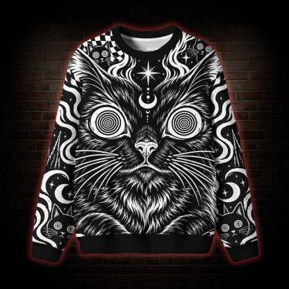 Hypnotic Eyes Psychedelic Black Cat Ugly Sweatshirts