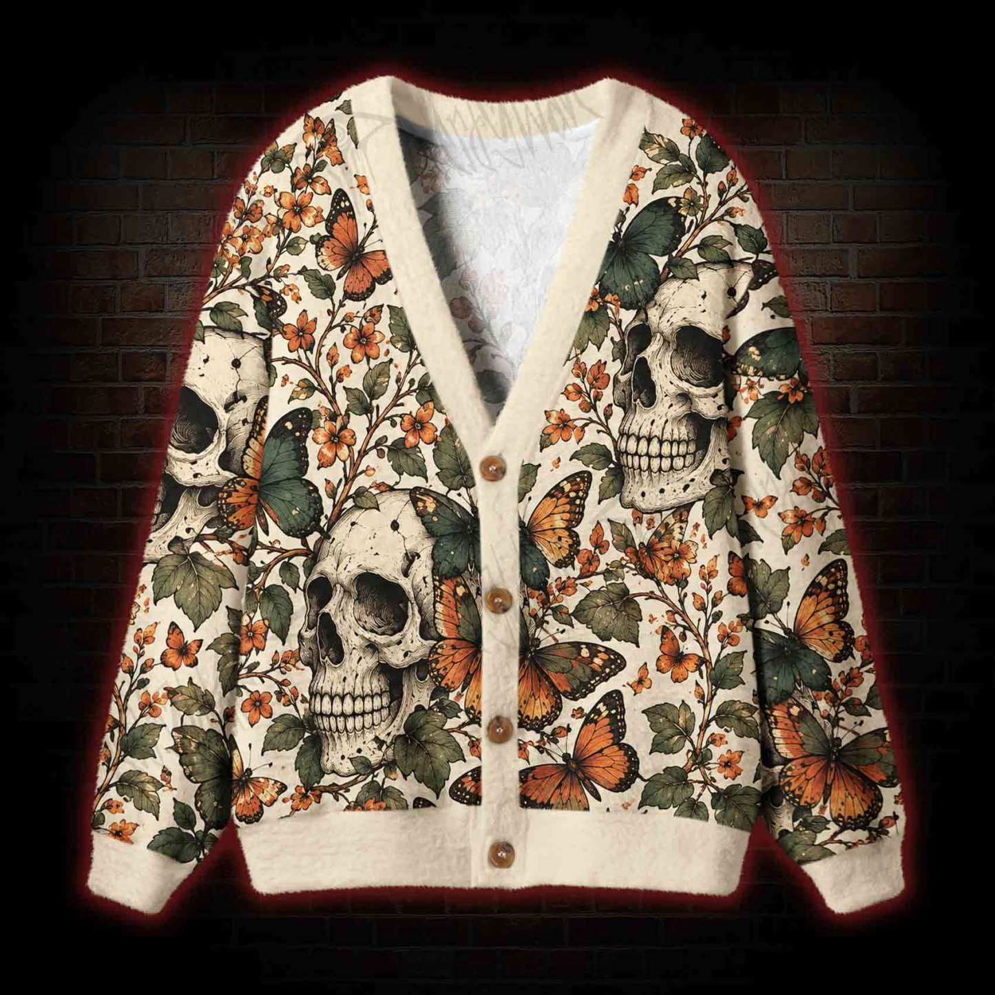 Vintage Gothic Skull and Butterfly Cardigan Sweater