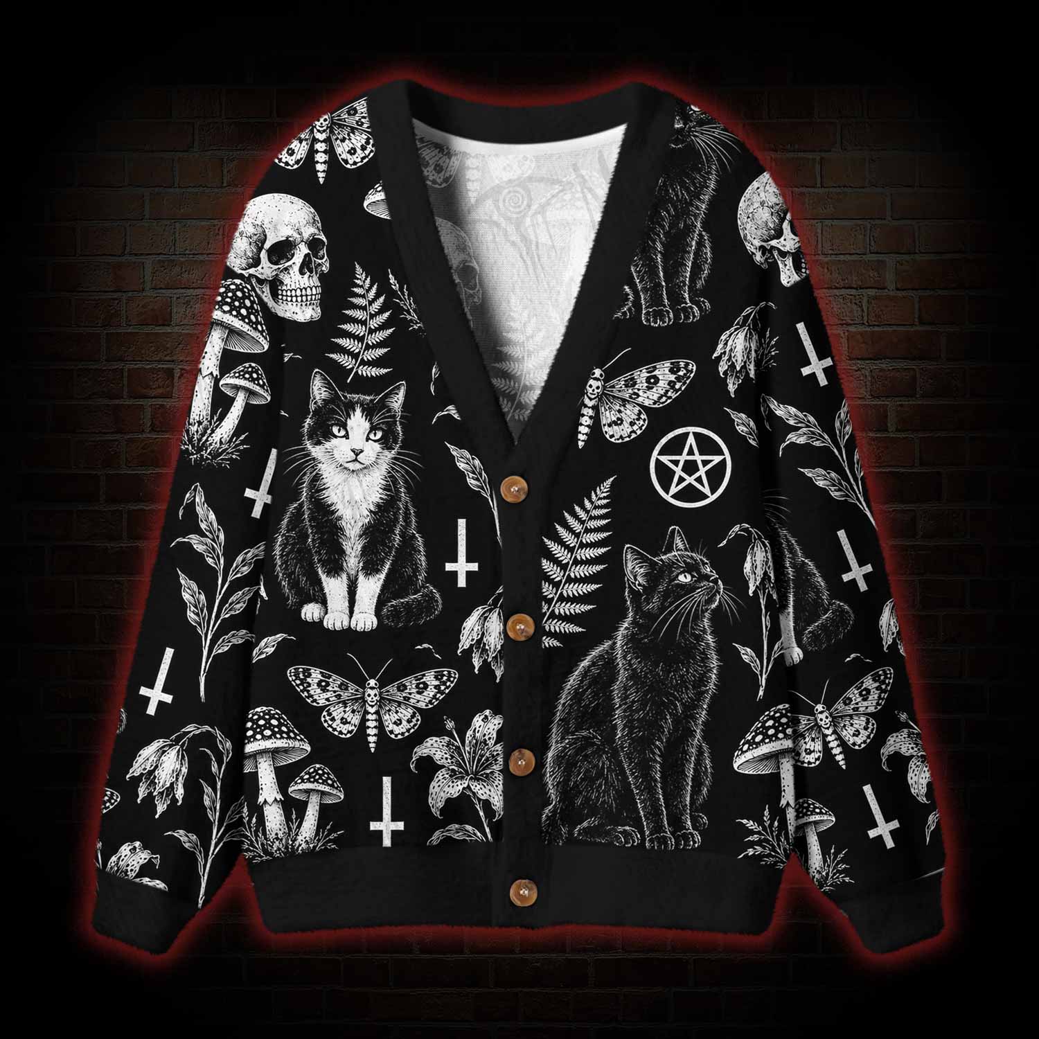 Witchy Black Cat Cardigan Sweater
